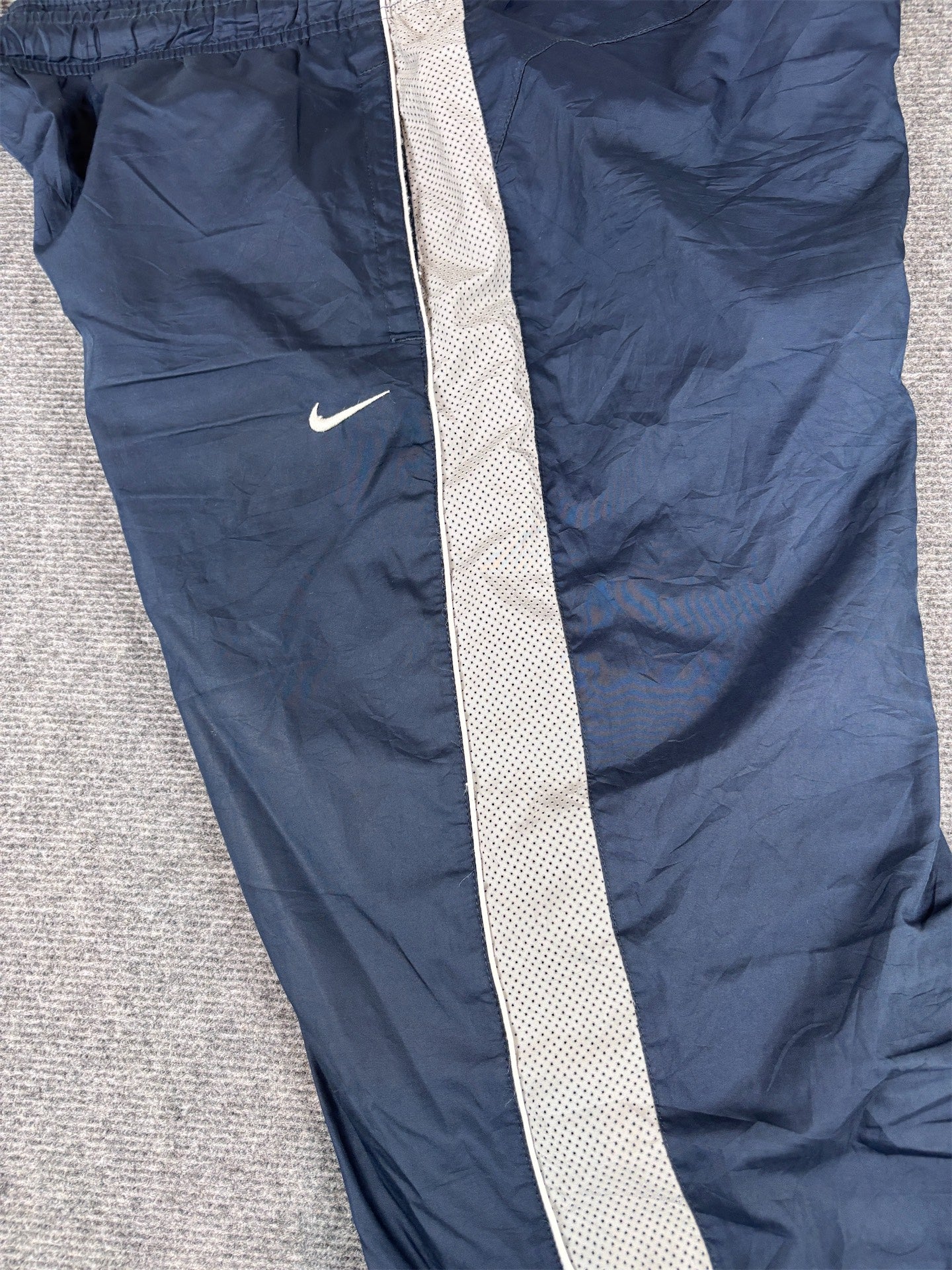 Vintage Y2K Nike Track Pants Size XL Navy Grey Mesh Panels White Piping Ankle Zips