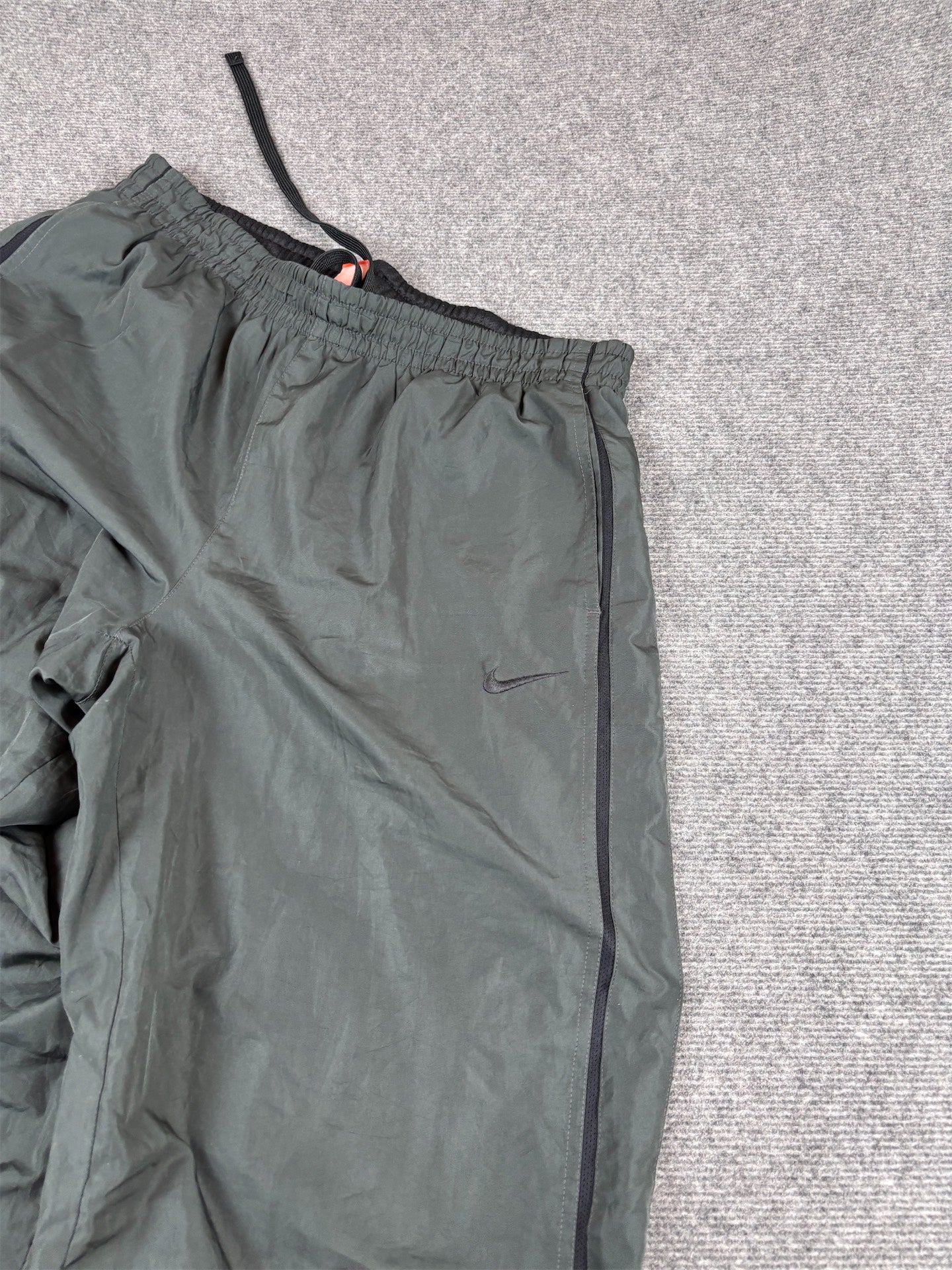 Vintage Y2K Nike Track Pants Size XL Grey Black Swoosh Double Piping Ankle Zip Wide Leg