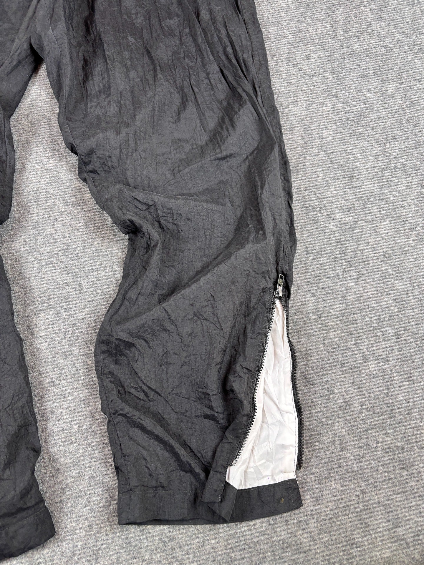 Vintage 90s Nike Track Pants Women’s XL Double Black Swoosh Parachute Ankle Zip Tapered