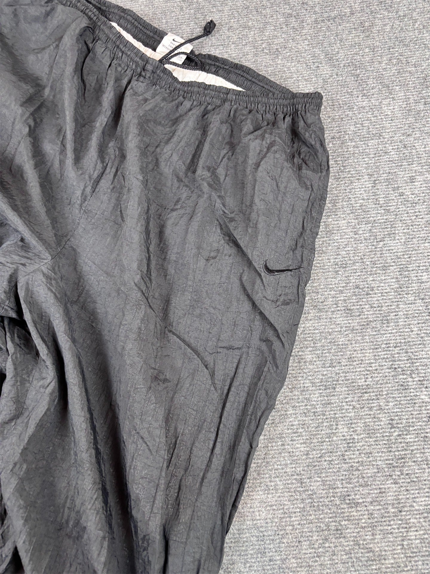 Vintage 90s Nike Track Pants Women’s XL Double Black Swoosh Parachute Ankle Zip Tapered