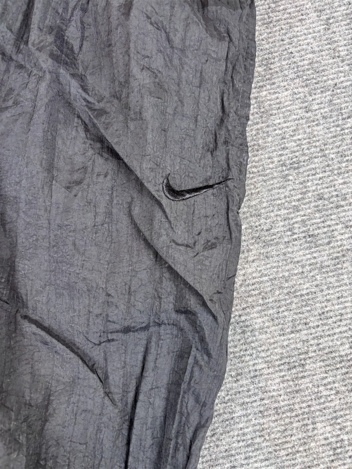 Vintage 90s Nike Track Pants Women’s XL Double Black Swoosh Parachute Ankle Zip Tapered