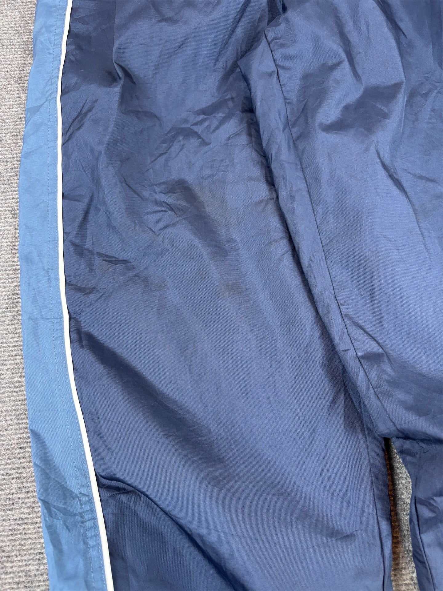 Vintage Y2K Nike Track Pants Women’s S Navy White Piping Blue Panels Wide Leg Ankle Zip