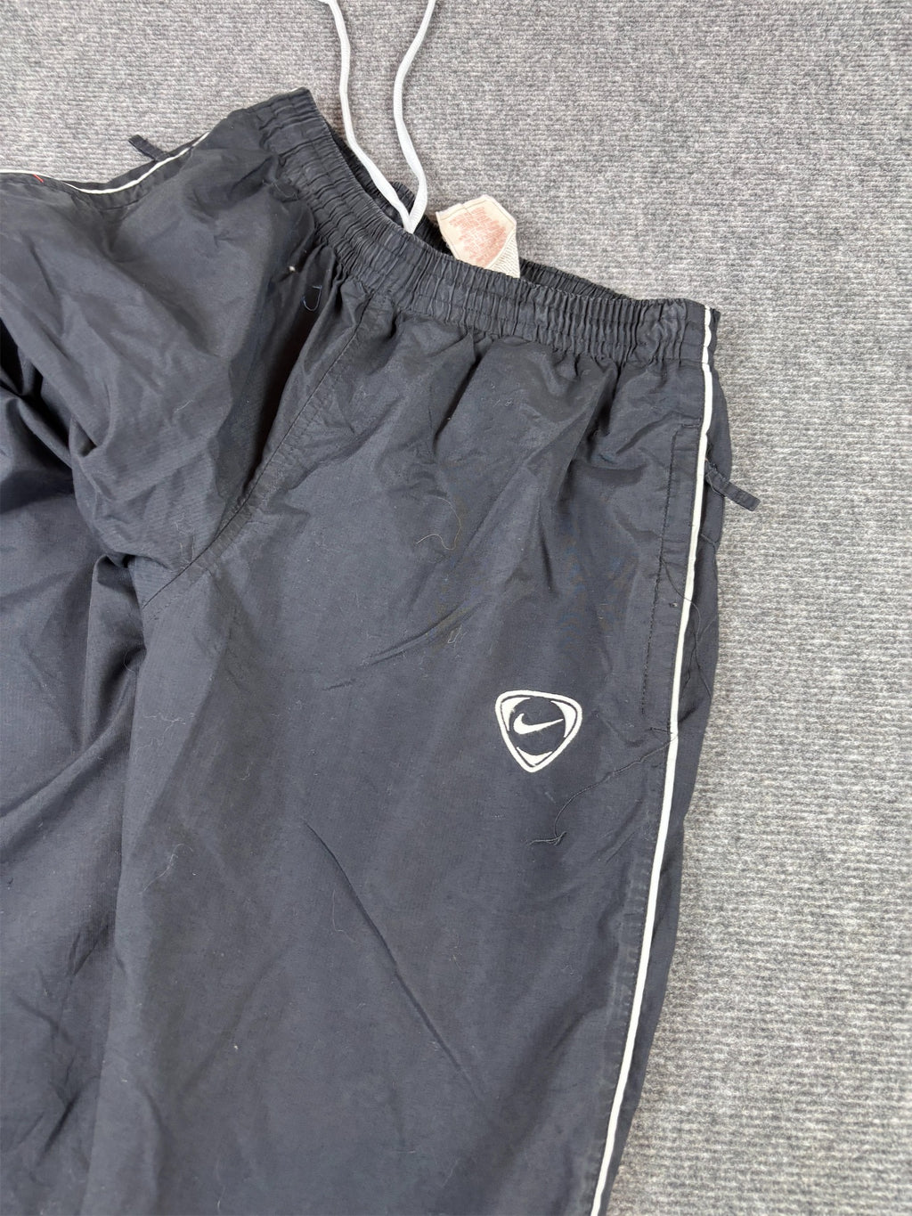 Vintage Y2K Nike Football Track Pants Size S Black White Piping Logo Back Ankle Zip Tapered