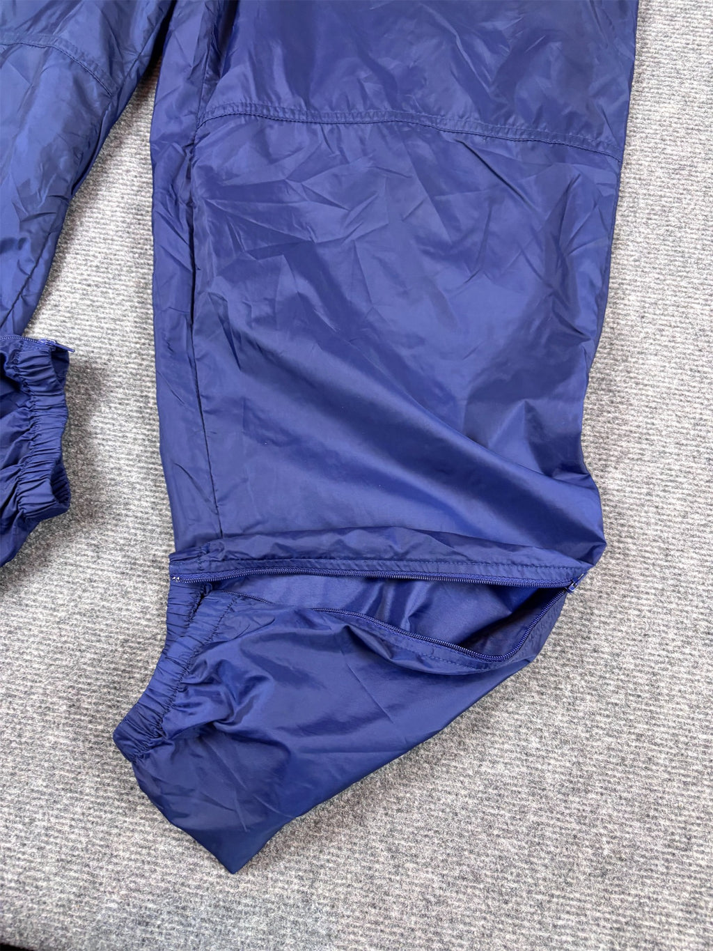 Vintage 90s Nike Track Pants Women’s XL Navy Hip Swoosh Parachute Ankle Zip Wide Leg