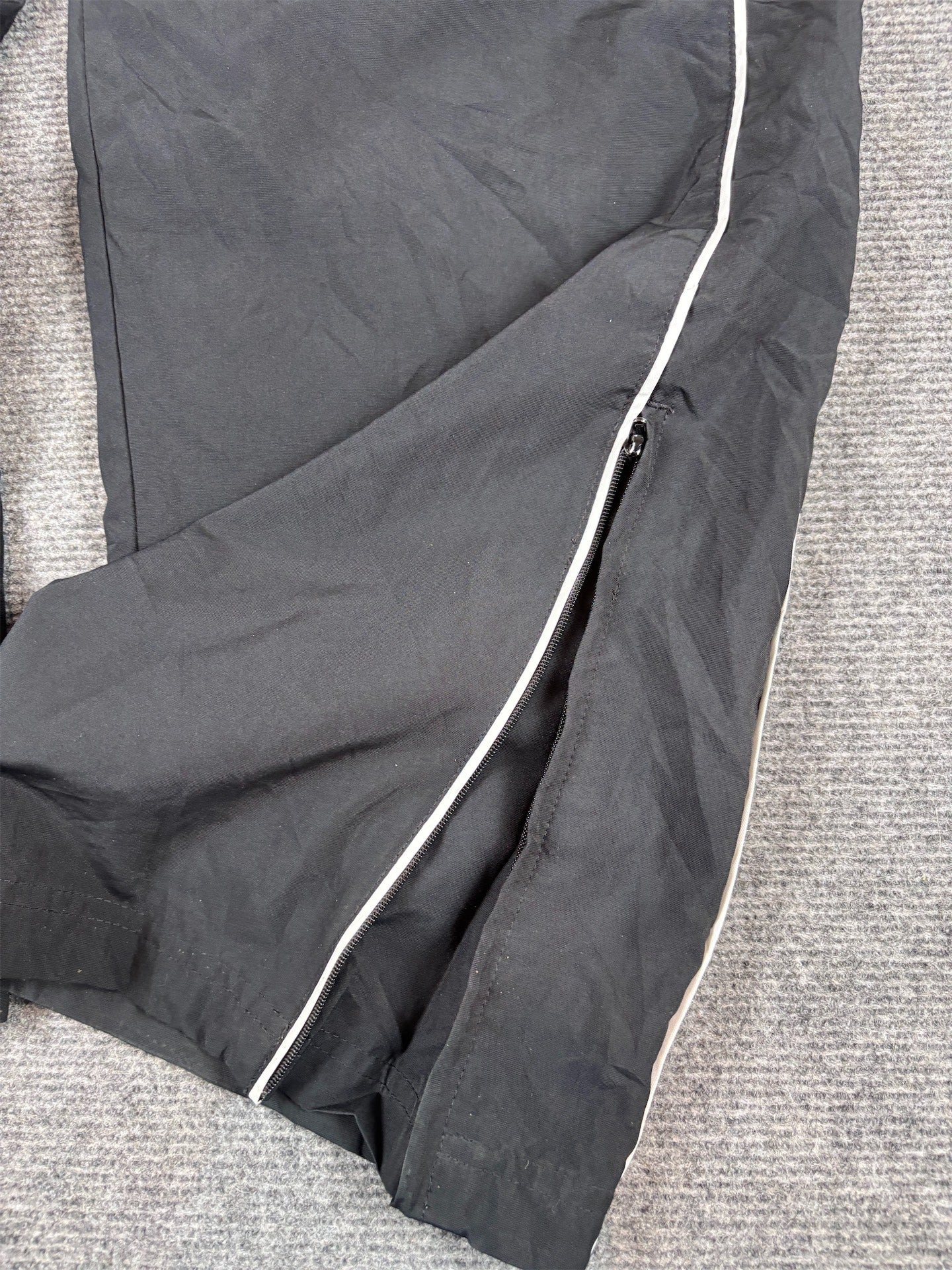 Y2K/10s Nike Track Pants Size L Black Double Piping Swoosh Ankle Zips Wide Leg