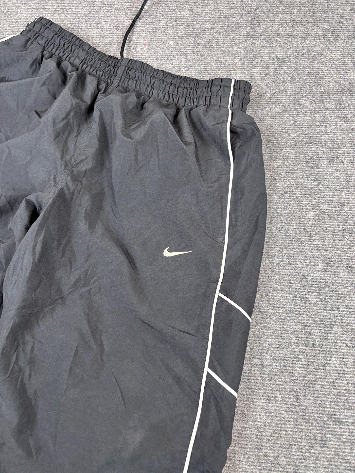 Y2K/10s Nike Track Pants Size L Black Double Piping Swoosh Ankle Zips Wide Leg