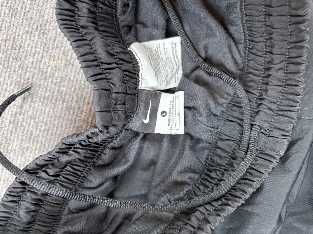 Y2K/10s Nike Track Pants Size L Black Double Piping Swoosh Ankle Zips Wide Leg