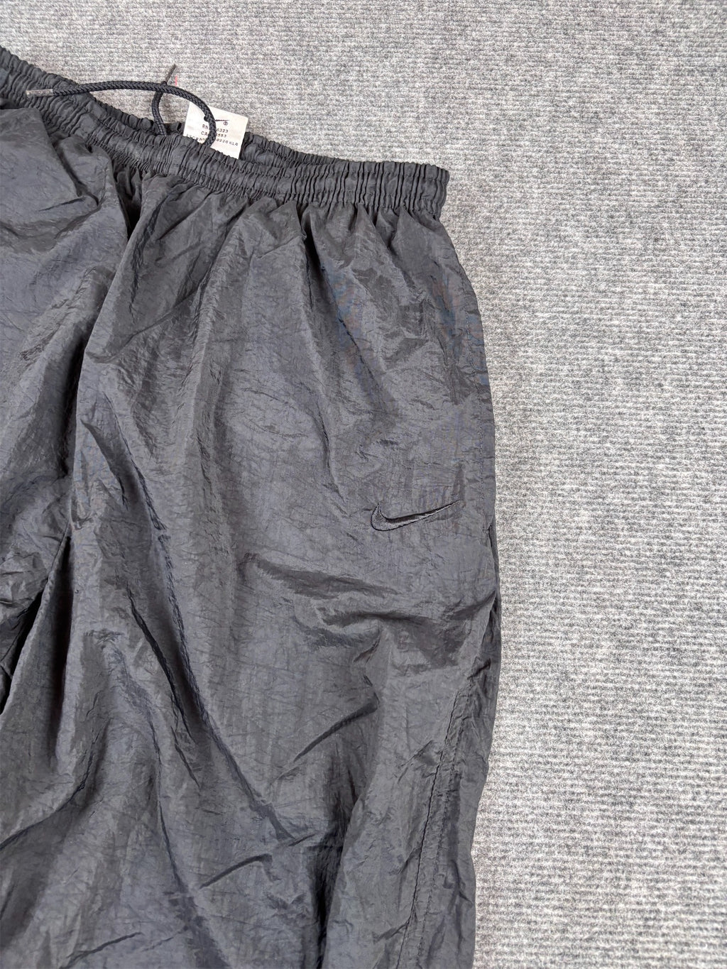 Vintage 90s Nike Track Pants Women’s M Double Black Swoosh Parachute Ankle Zip Tapered Leg