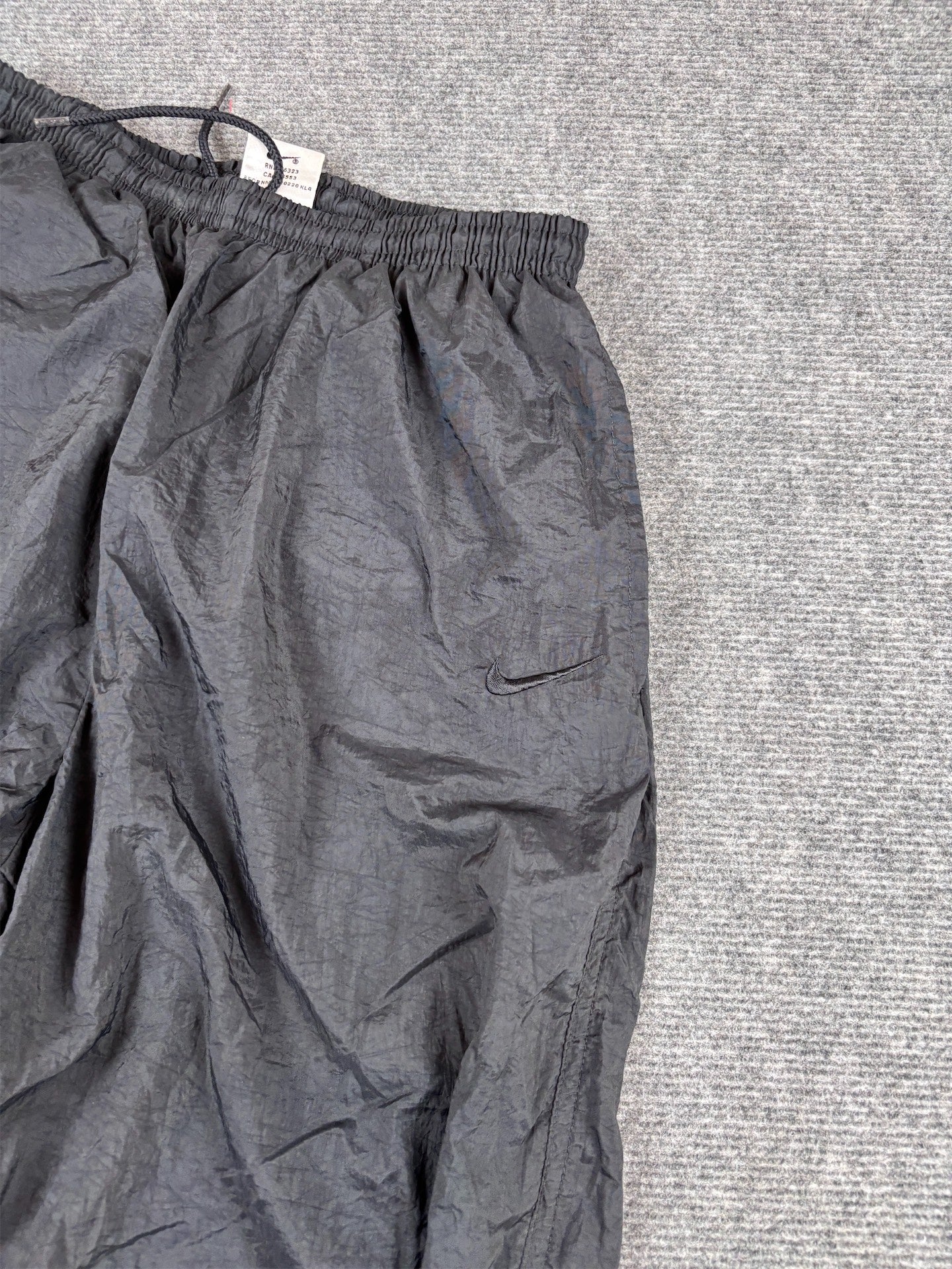 Vintage 90s Nike Track Pants Women’s M Double Black Swoosh Parachute Ankle Zip Tapered Leg