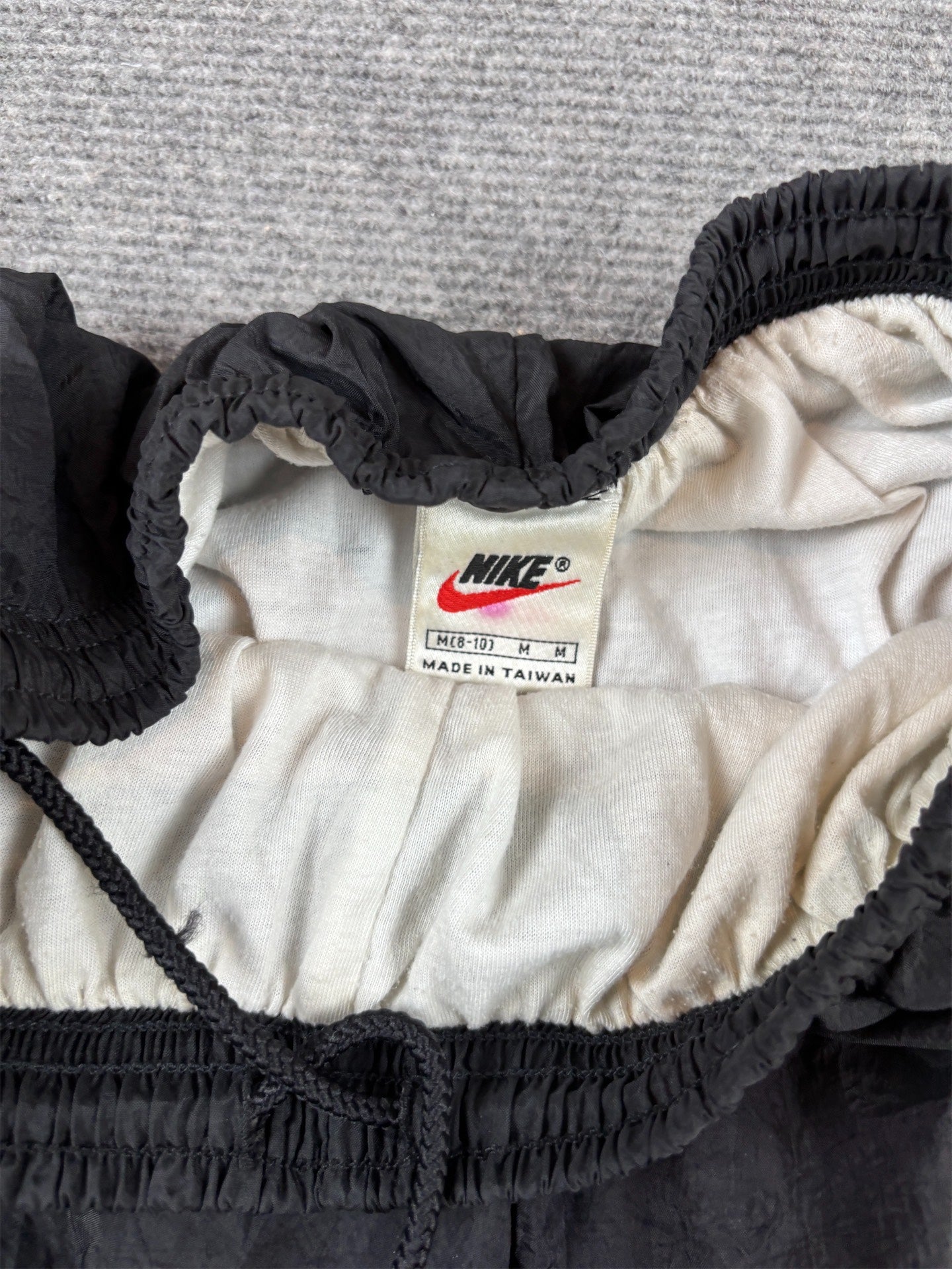 Vintage 90s Nike Track Pants Women’s M Double Black Swoosh Parachute Ankle Zip Tapered Leg