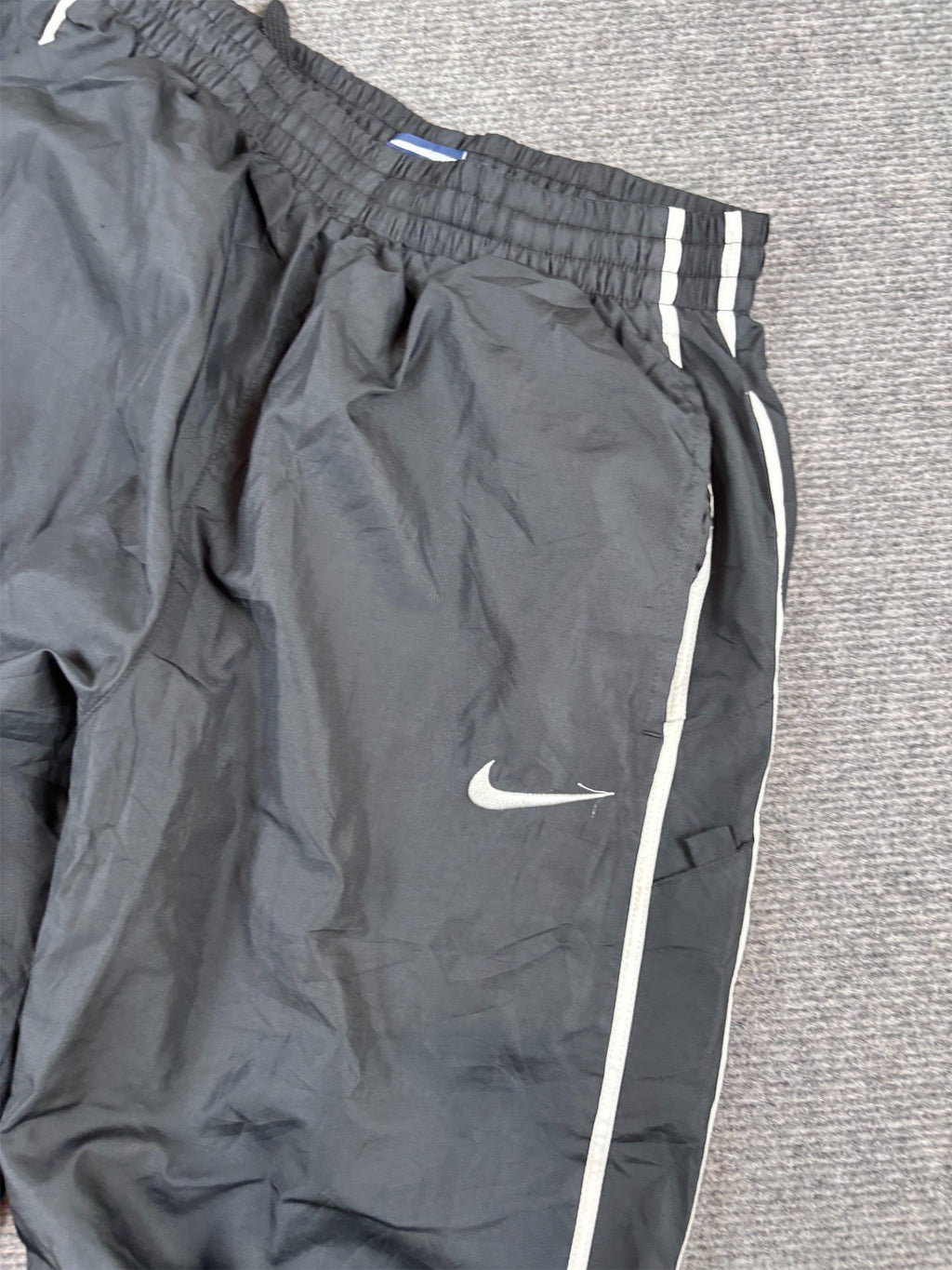 Nike Track Pants Size S Black Double White Piping Hip Swoosh Wide Leg