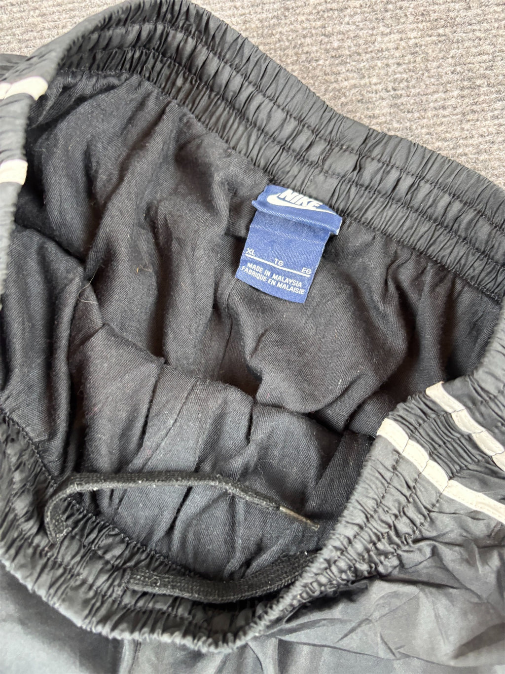 Nike Track Pants Size S Black Double White Piping Hip Swoosh Wide Leg