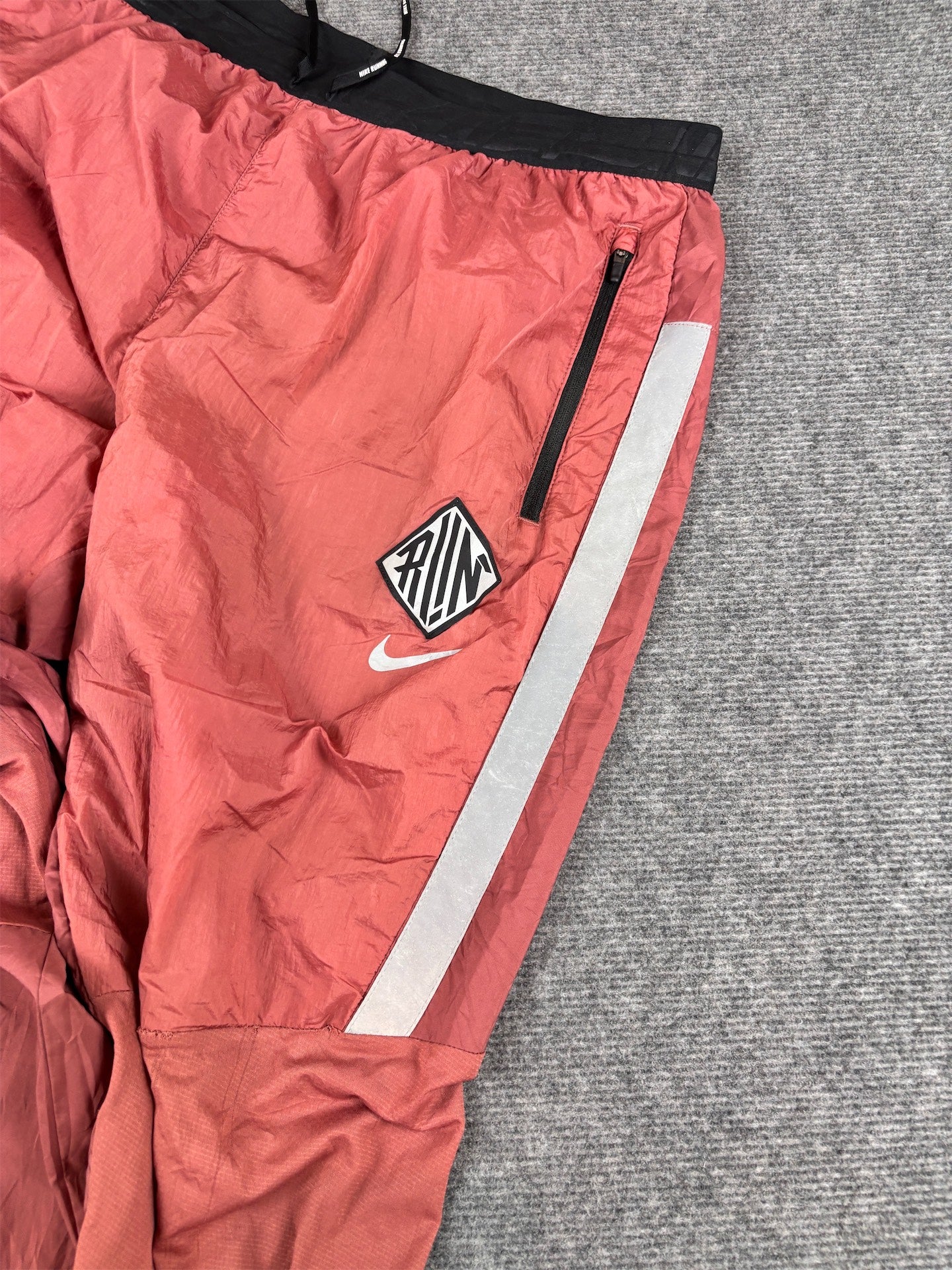 Nike Run Track Pants XL Red Burgundy Poly Grey Black Panels Wide to Tapered Leg