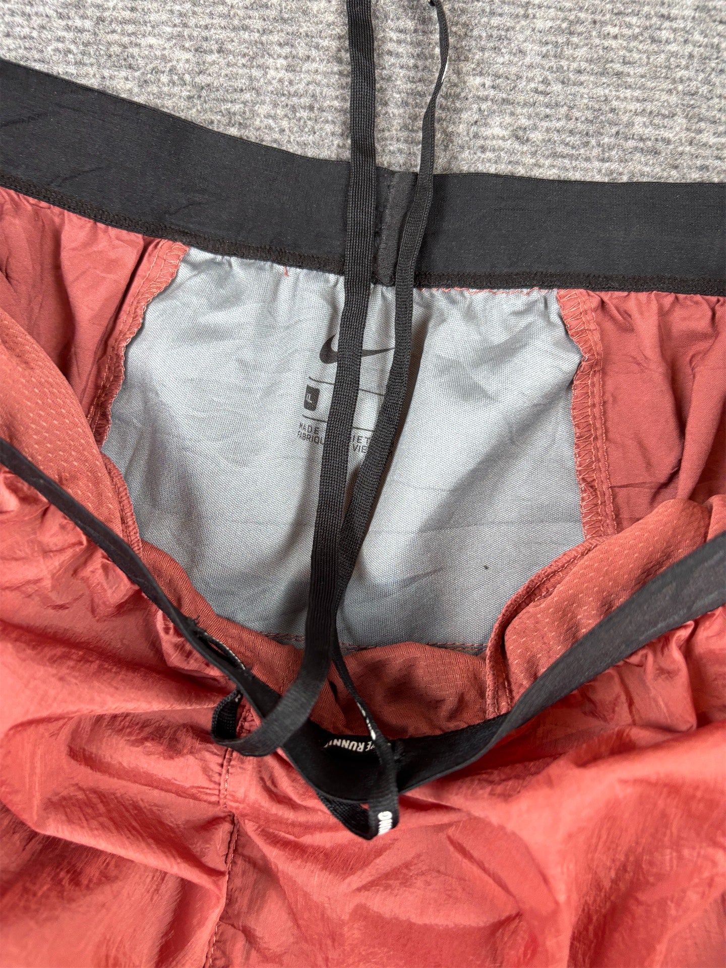 Nike Run Track Pants XL Red Burgundy Poly Grey Black Panels Wide to Tapered Leg