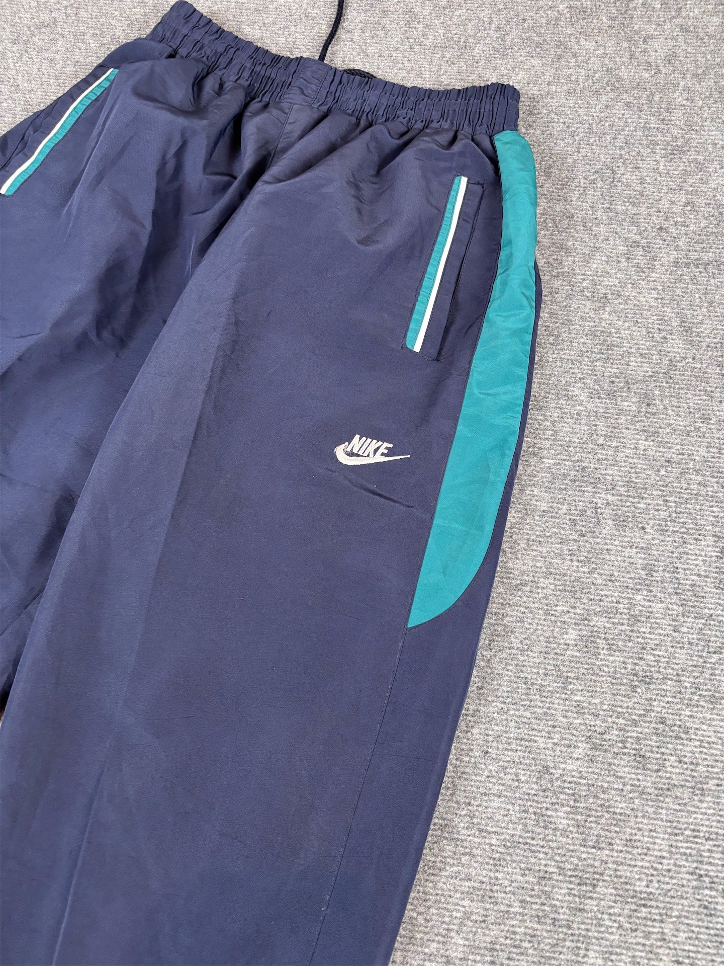 Vintage Y2K Nike Track Pants Size S Navy Green Panels Ankle Zips Tapered Leg