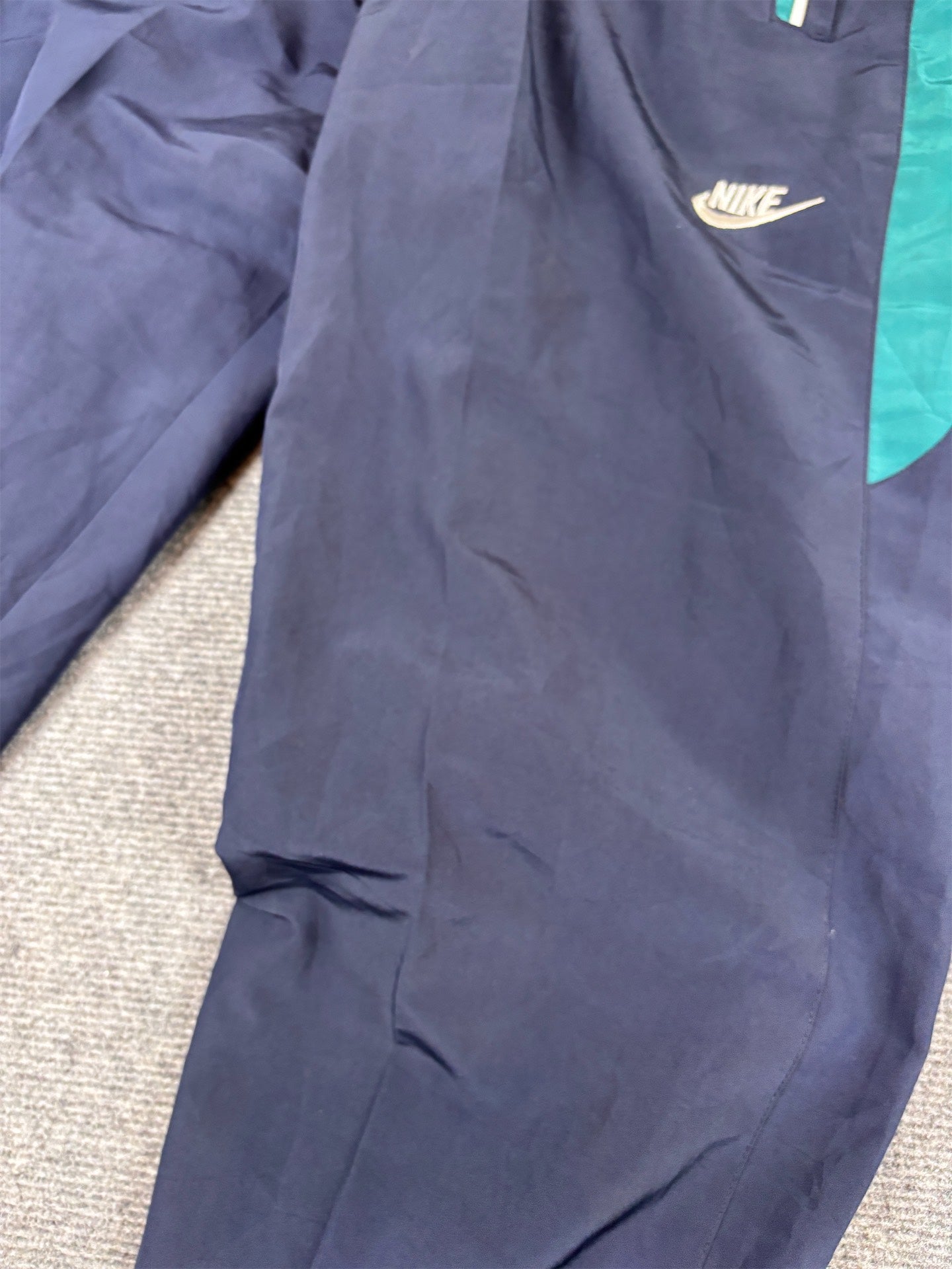 Vintage Y2K Nike Track Pants Size S Navy Green Panels Ankle Zips Tapered Leg