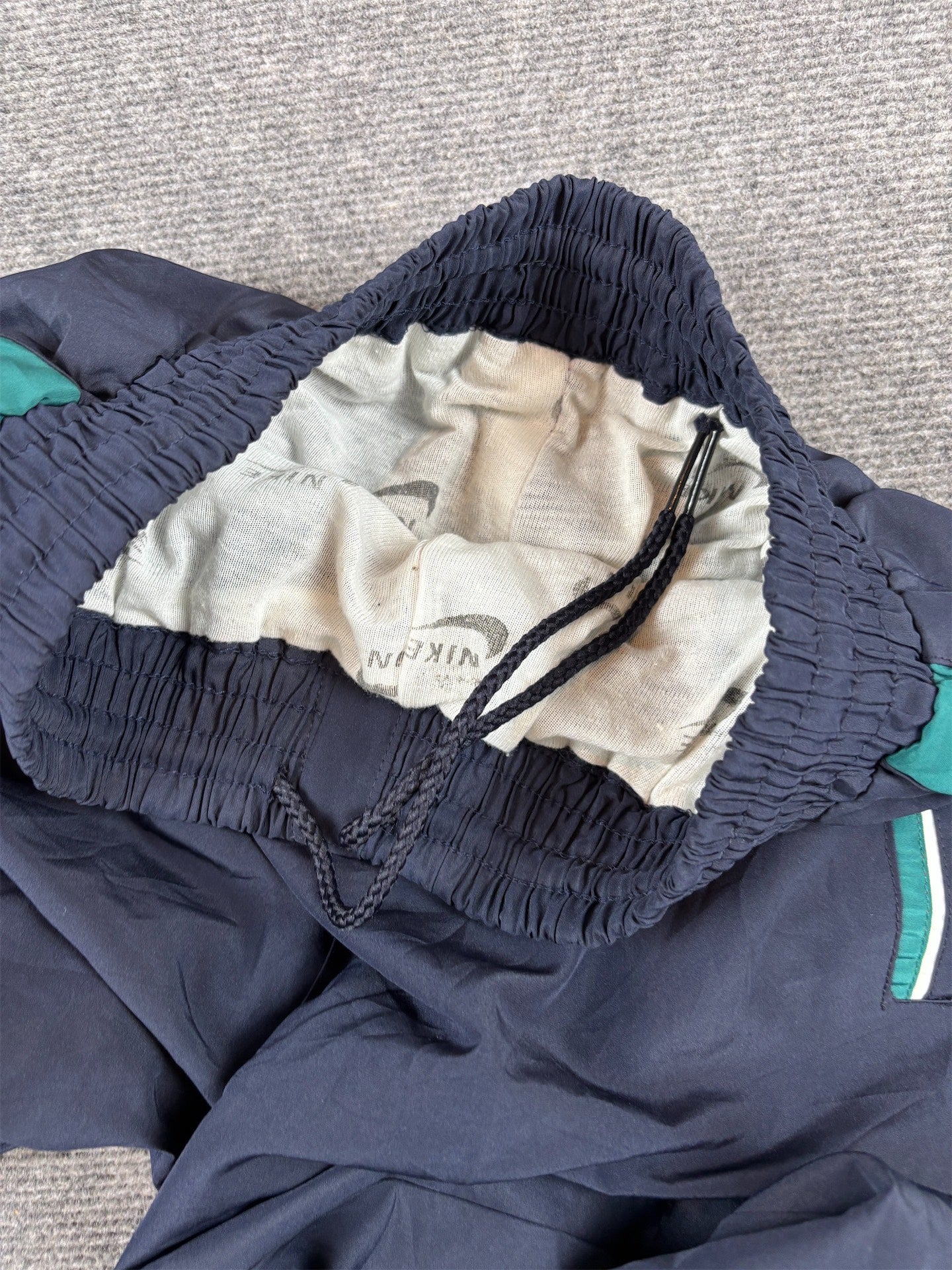 Vintage Y2K Nike Track Pants Size S Navy Green Panels Ankle Zips Tapered Leg