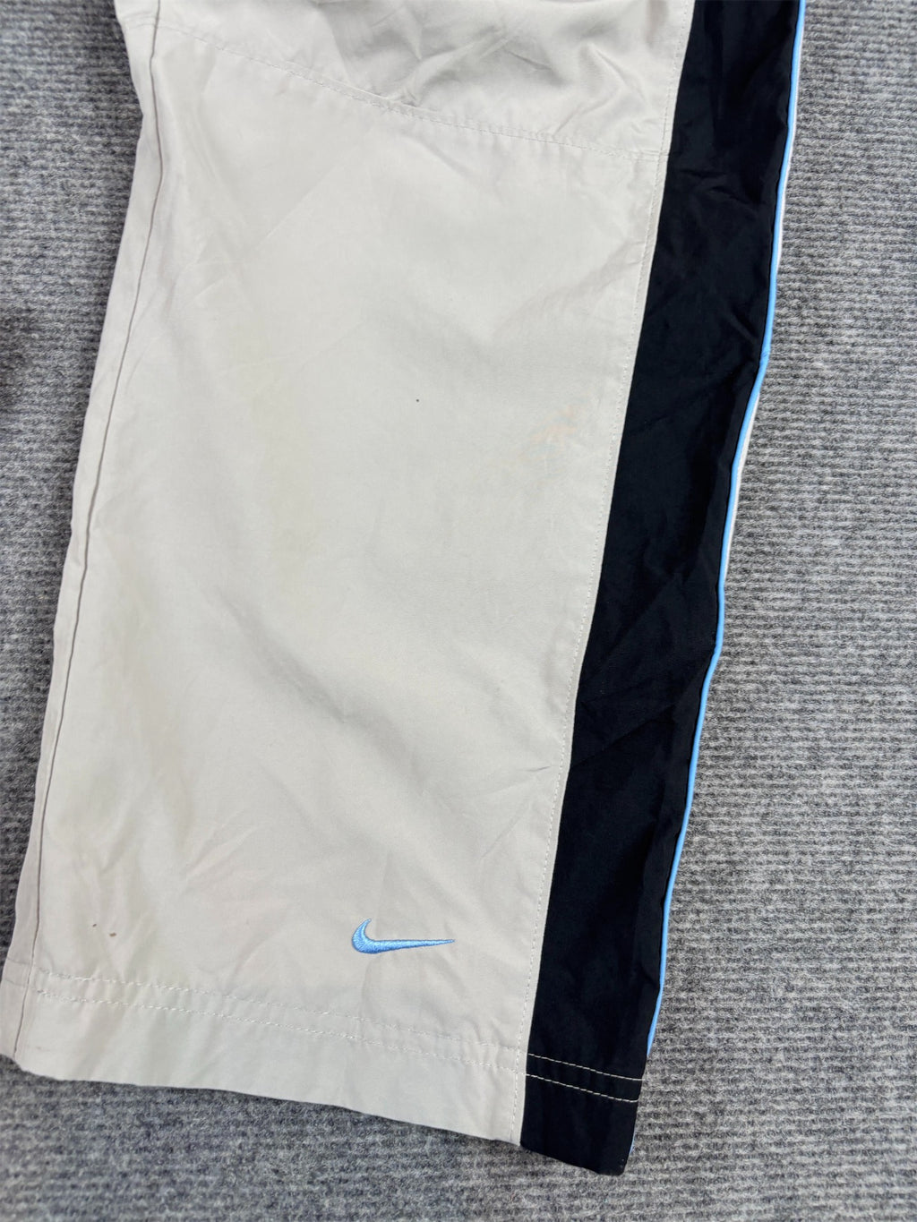 Vintage Y2K Nike Track Pants M Grey Blue Piping Black Blue Ankle Swoosh Wide Leg