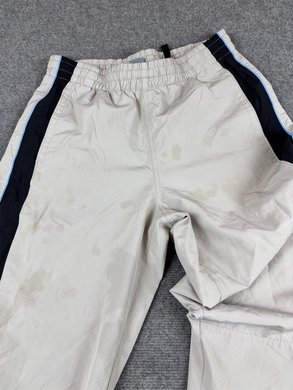 Vintage Y2K Nike Track Pants M Grey Blue Piping Black Blue Ankle Swoosh Wide Leg