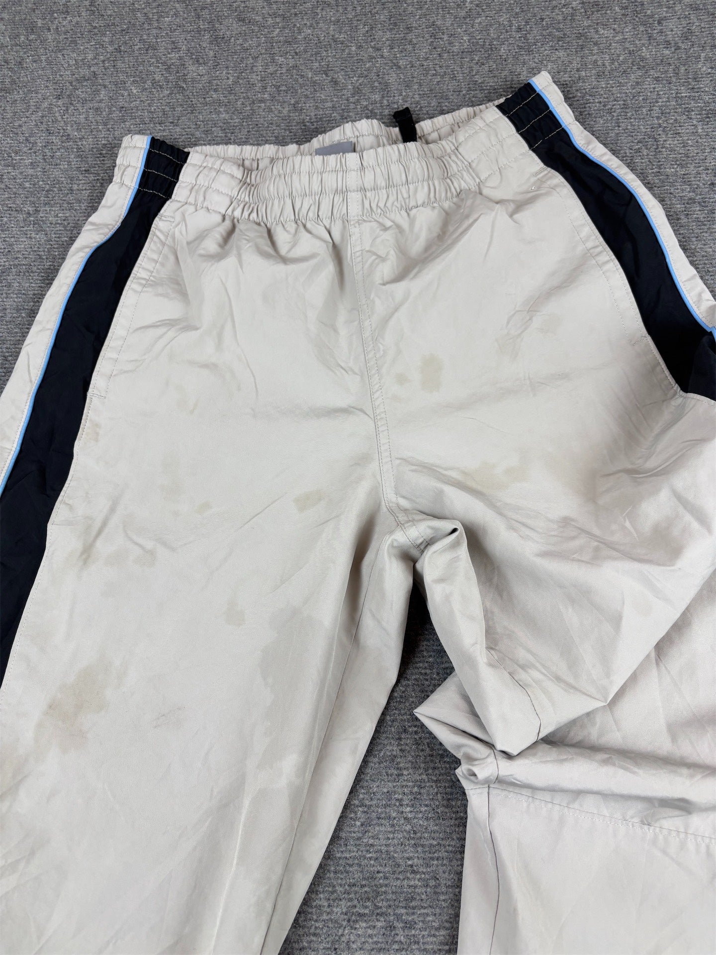 Vintage Y2K Nike Track Pants M Grey Blue Piping Black Blue Ankle Swoosh Wide Leg