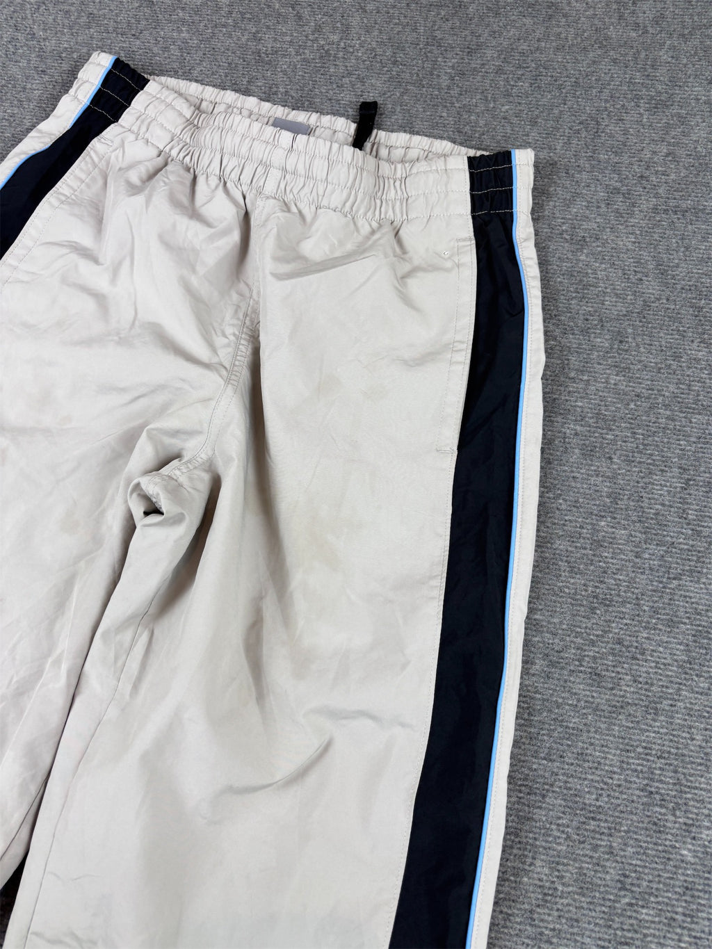 Vintage Y2K Nike Track Pants M Grey Blue Piping Black Blue Ankle Swoosh Wide Leg