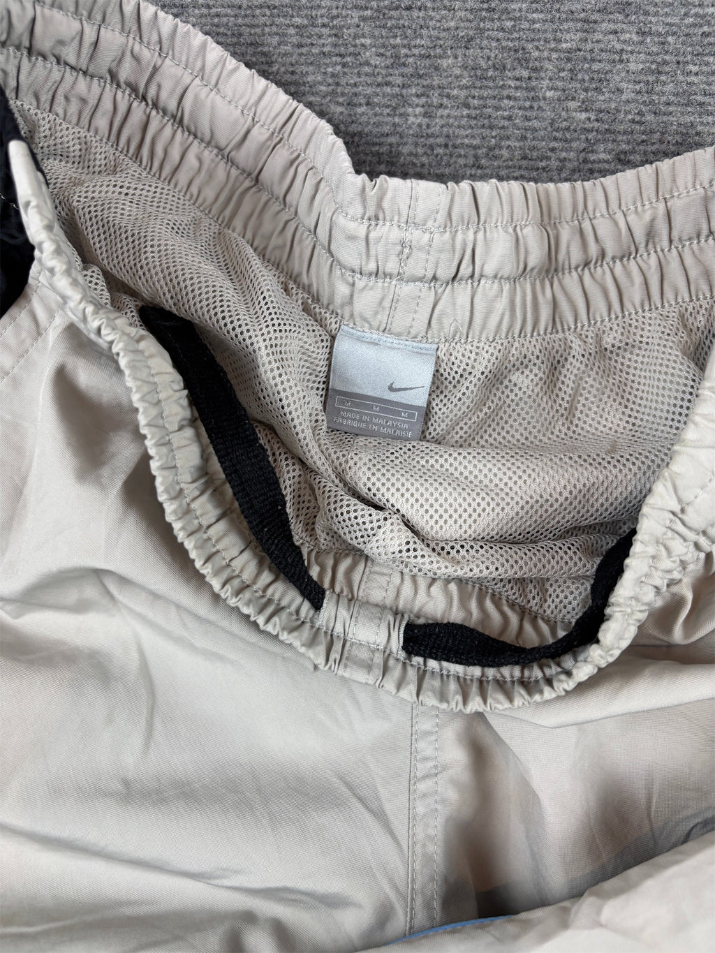 Vintage Y2K Nike Track Pants M Grey Blue Piping Black Blue Ankle Swoosh Wide Leg