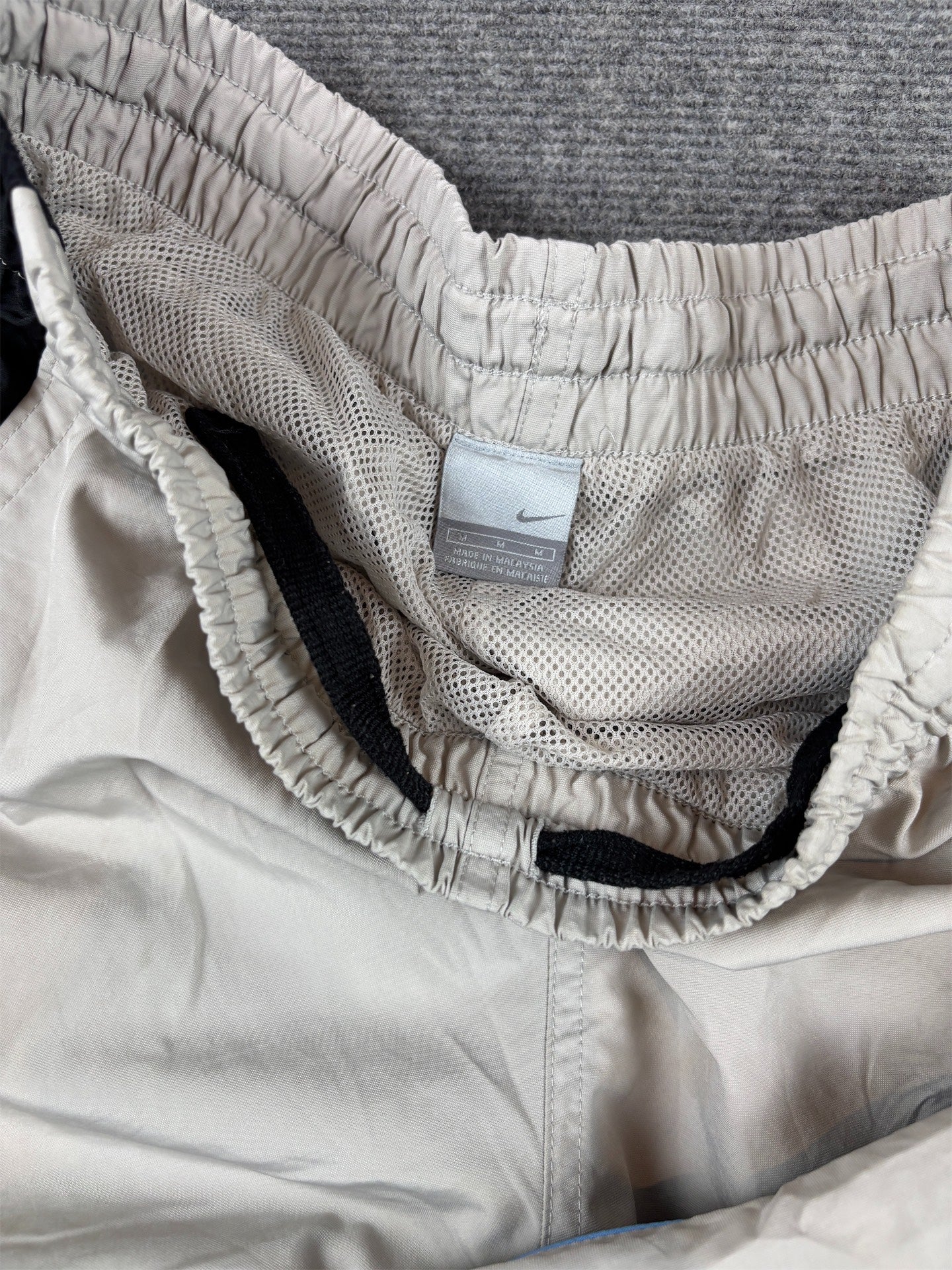 Vintage Y2K Nike Track Pants M Grey Blue Piping Black Blue Ankle Swoosh Wide Leg