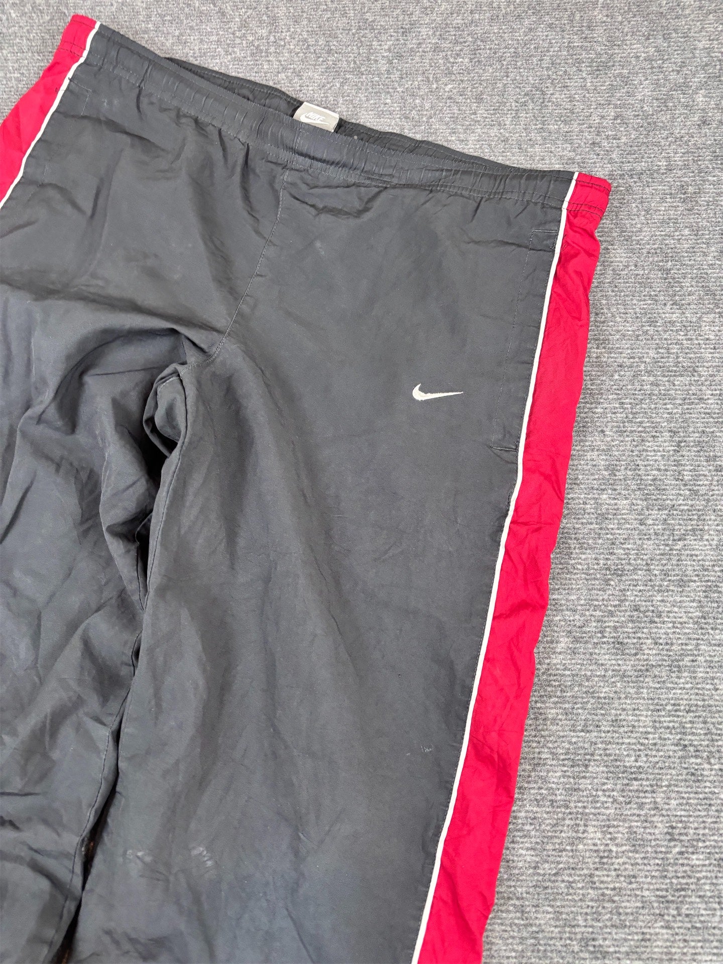 Vintage Y2K Nike Track Pants Size S Black White Piping Red Panel Ankle Zips Wide Leg