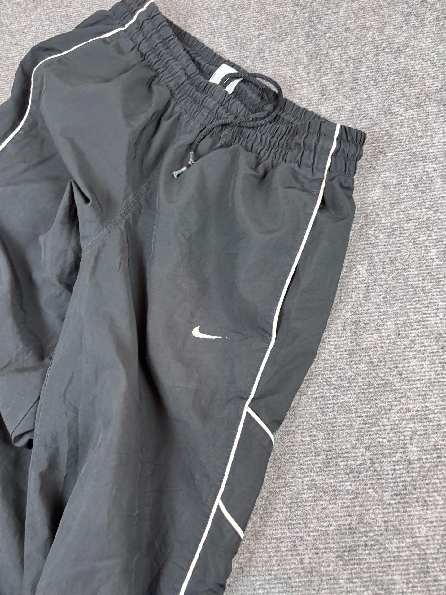 Y2K/10s Nike Track Pants M Black White Swoosh Double Piping Straight to Wide Fit