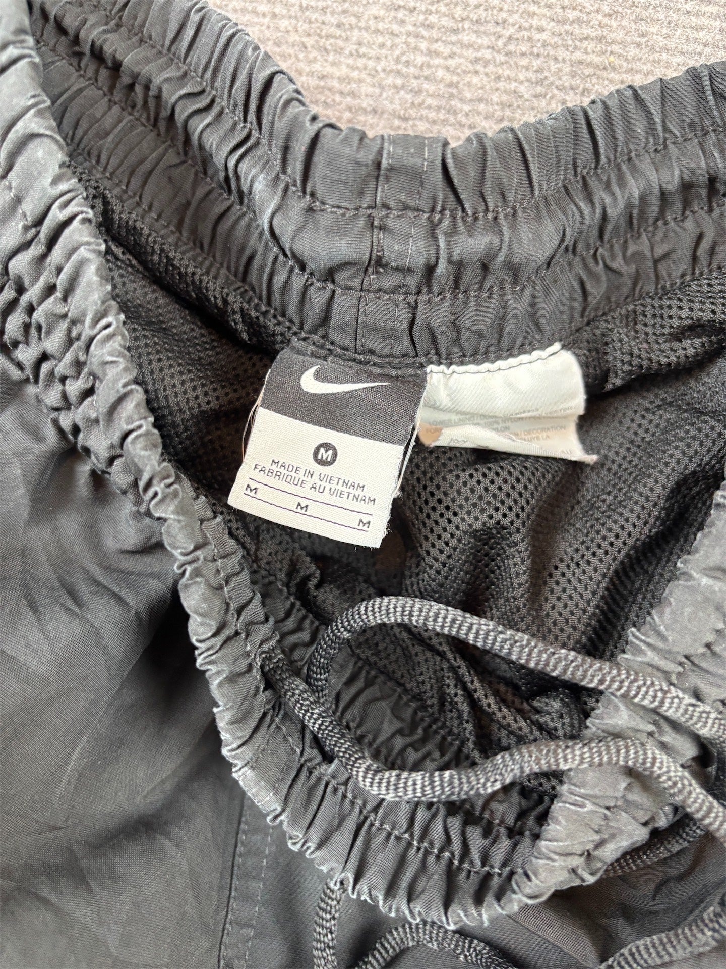 Y2K/10s Nike Track Pants M Black White Swoosh Double Piping Straight to Wide Fit