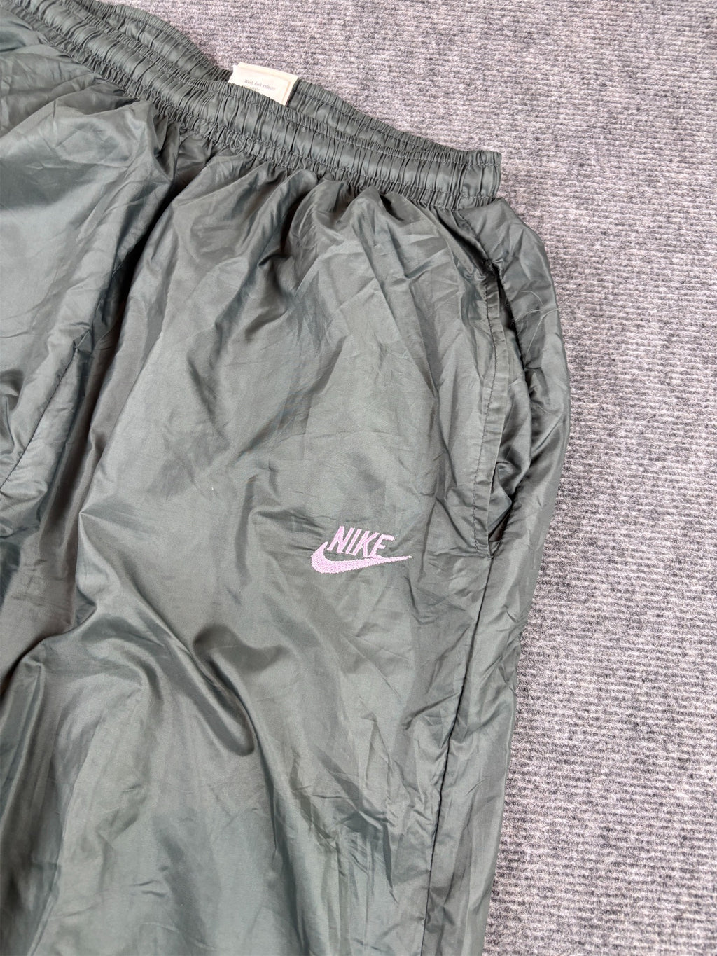 Vintage 80s Nike Track Pants M Grey Pink Logo Parachute Cuffed Ankle Zips