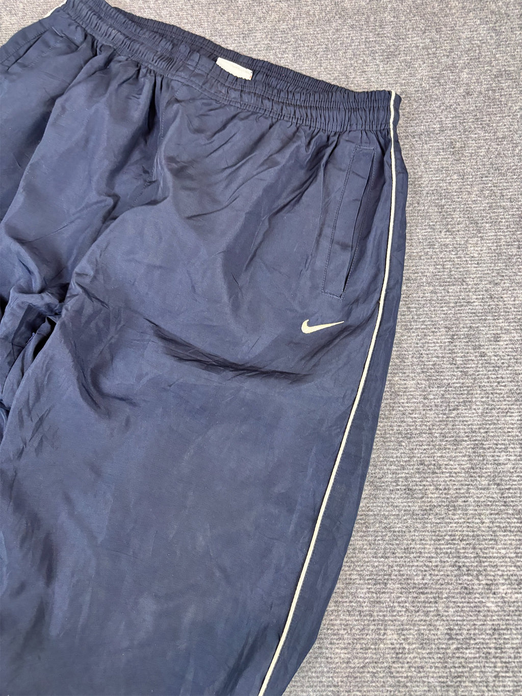 Vintage Y2K Nike Track Pants XL Navy White Piping Ankle Zips Wide Leg (Bootleg)