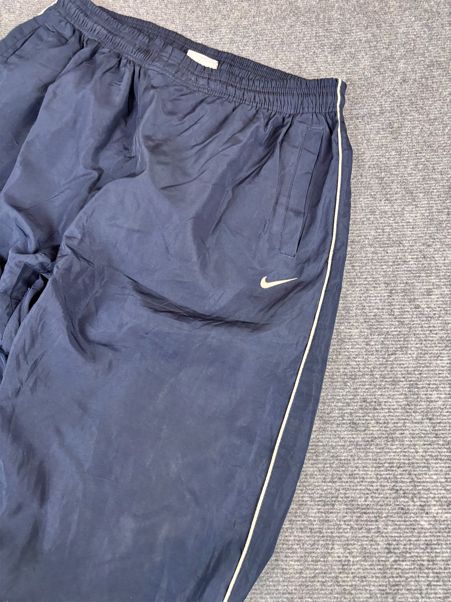Vintage Y2K Nike Track Pants XL Navy White Piping Ankle Zips Wide Leg (Bootleg)