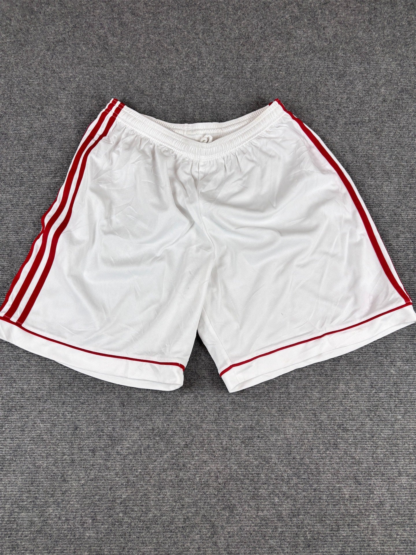 Vintage Y2K Adidas Shorts Size M White Red 3 Stripe Football Style