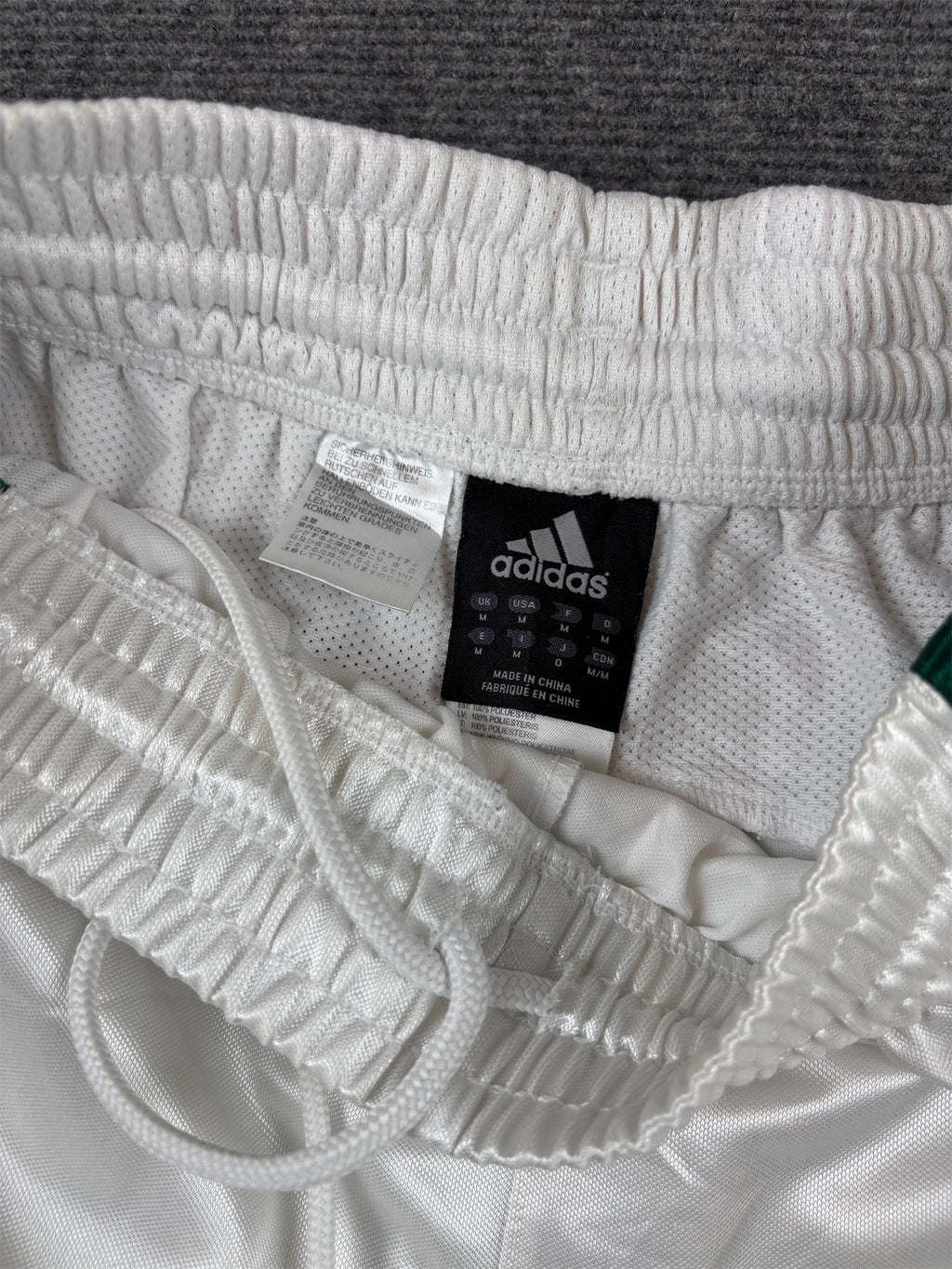 Vintage Y2K Adidas Celtics Shorts M White Poly Green Satin Finish Wide Fit