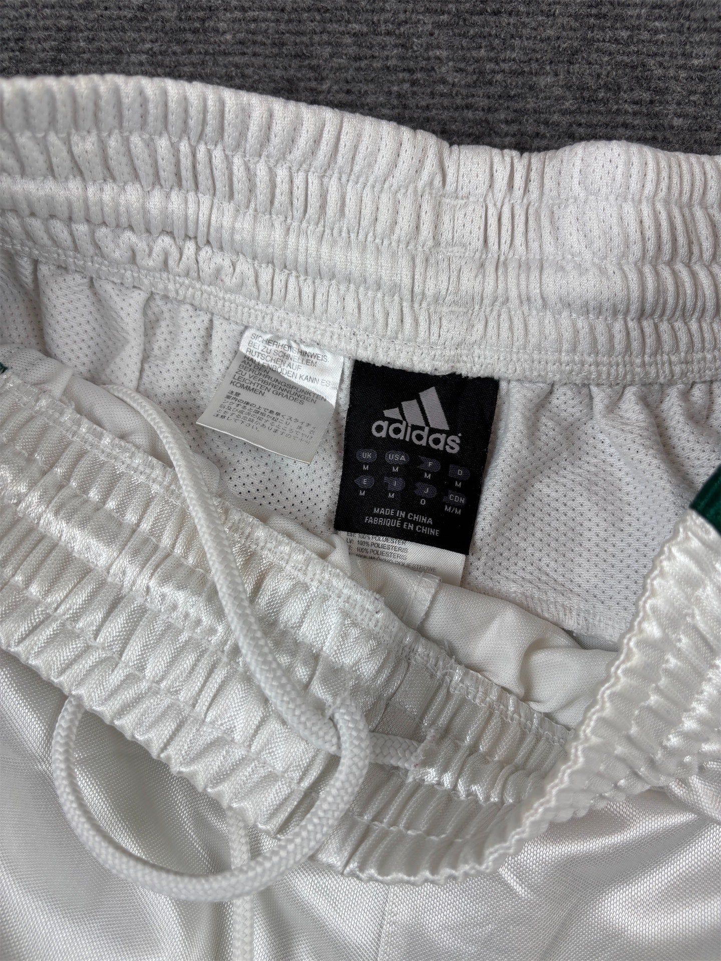 Vintage Y2K Adidas Celtics Shorts M White Poly Green Satin Finish Wide Fit