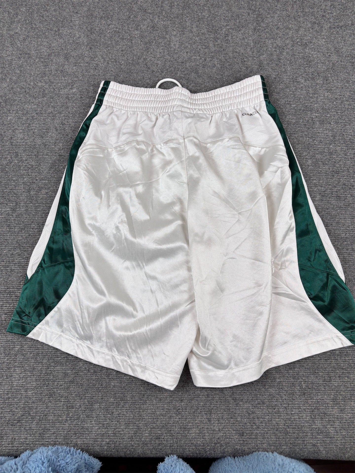 Vintage Y2K Adidas Celtics Shorts M White Poly Green Satin Finish Wide Fit