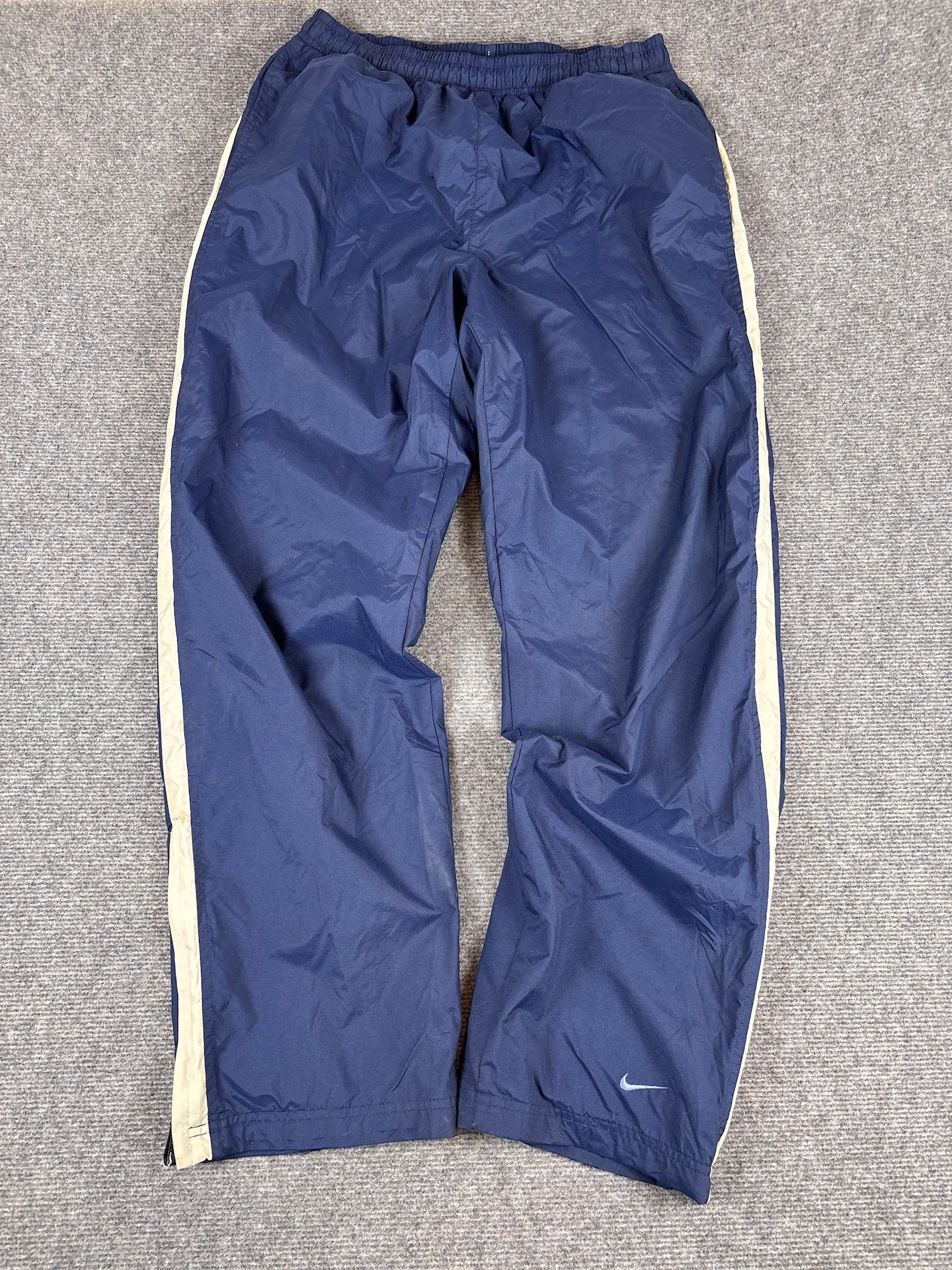 Vintage Y2K Nike Track Pants M Navy Cream Grey Panels Nylon Windbreakers