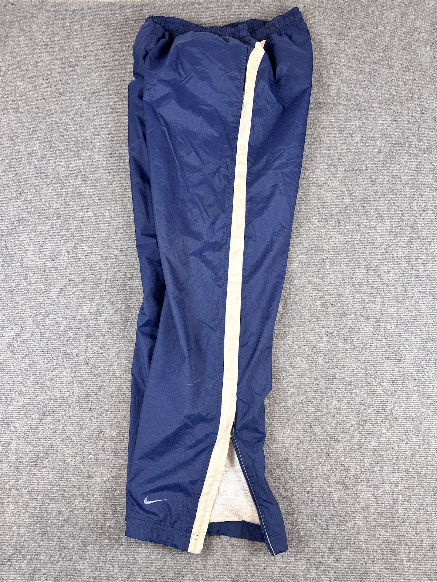 Vintage Y2K Nike Track Pants M Navy Cream Grey Panels Nylon Windbreakers