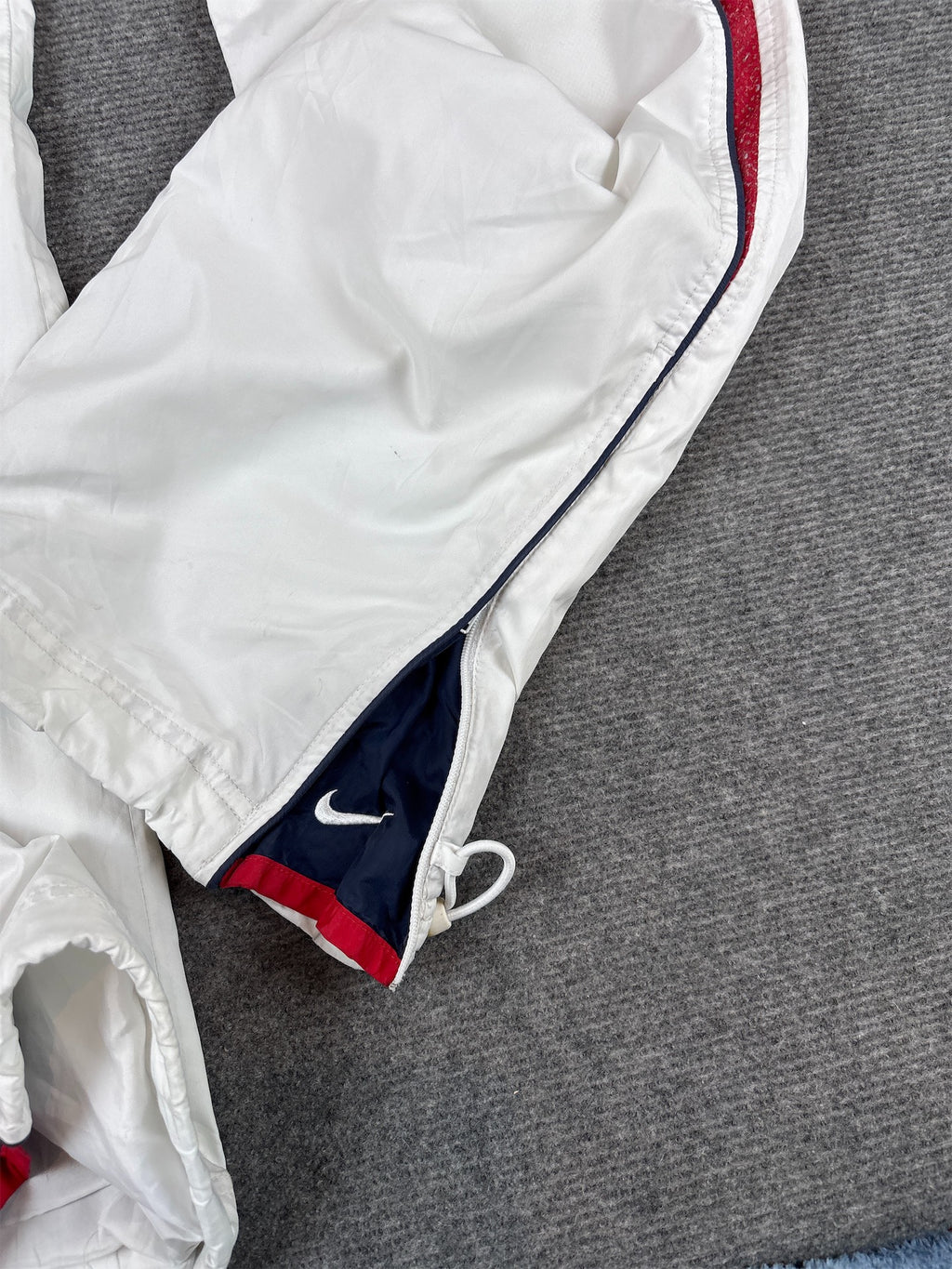 Vintage Y2K Nike Track Pants S White Red Mesh Navy Swoosh in Ankle Zip Premo Pair