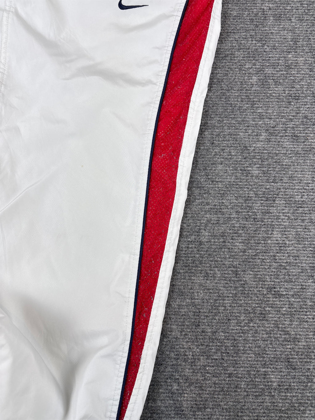 Vintage Y2K Nike Track Pants S White Red Mesh Navy Swoosh in Ankle Zip Premo Pair