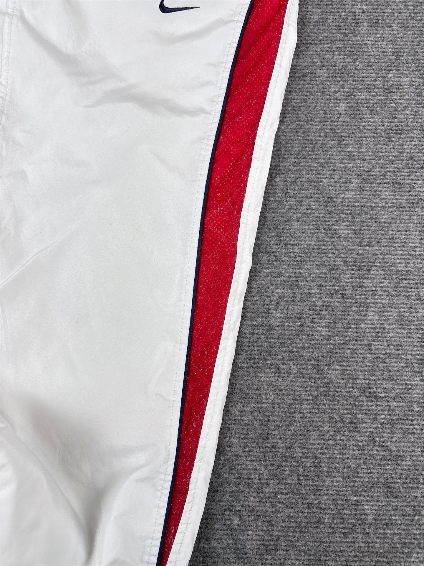 Vintage Y2K Nike Track Pants S White Red Mesh Navy Swoosh in Ankle Zip Premo Pair