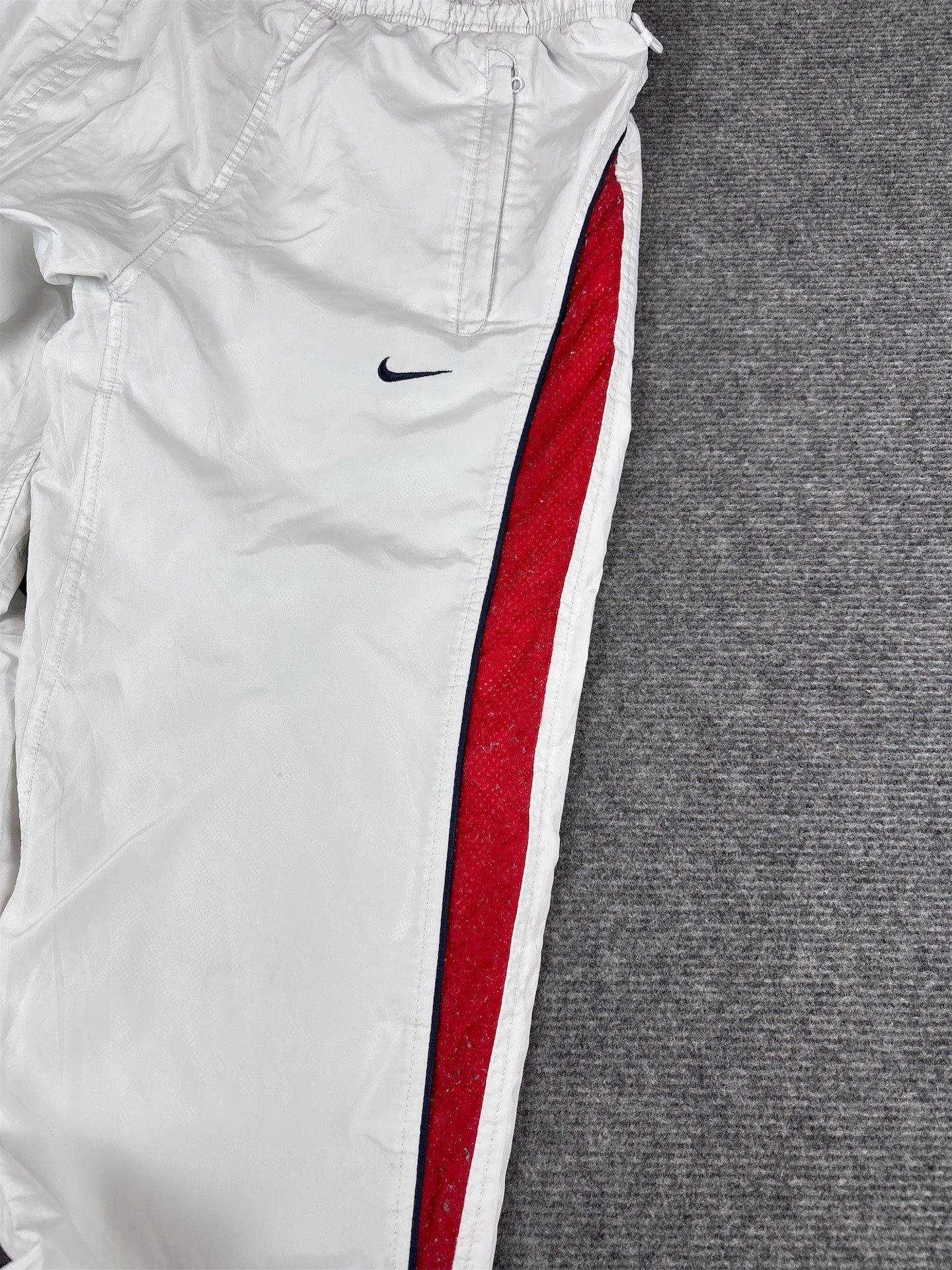 Vintage Y2K Nike Track Pants S White Red Mesh Navy Swoosh in Ankle Zip Premo Pair
