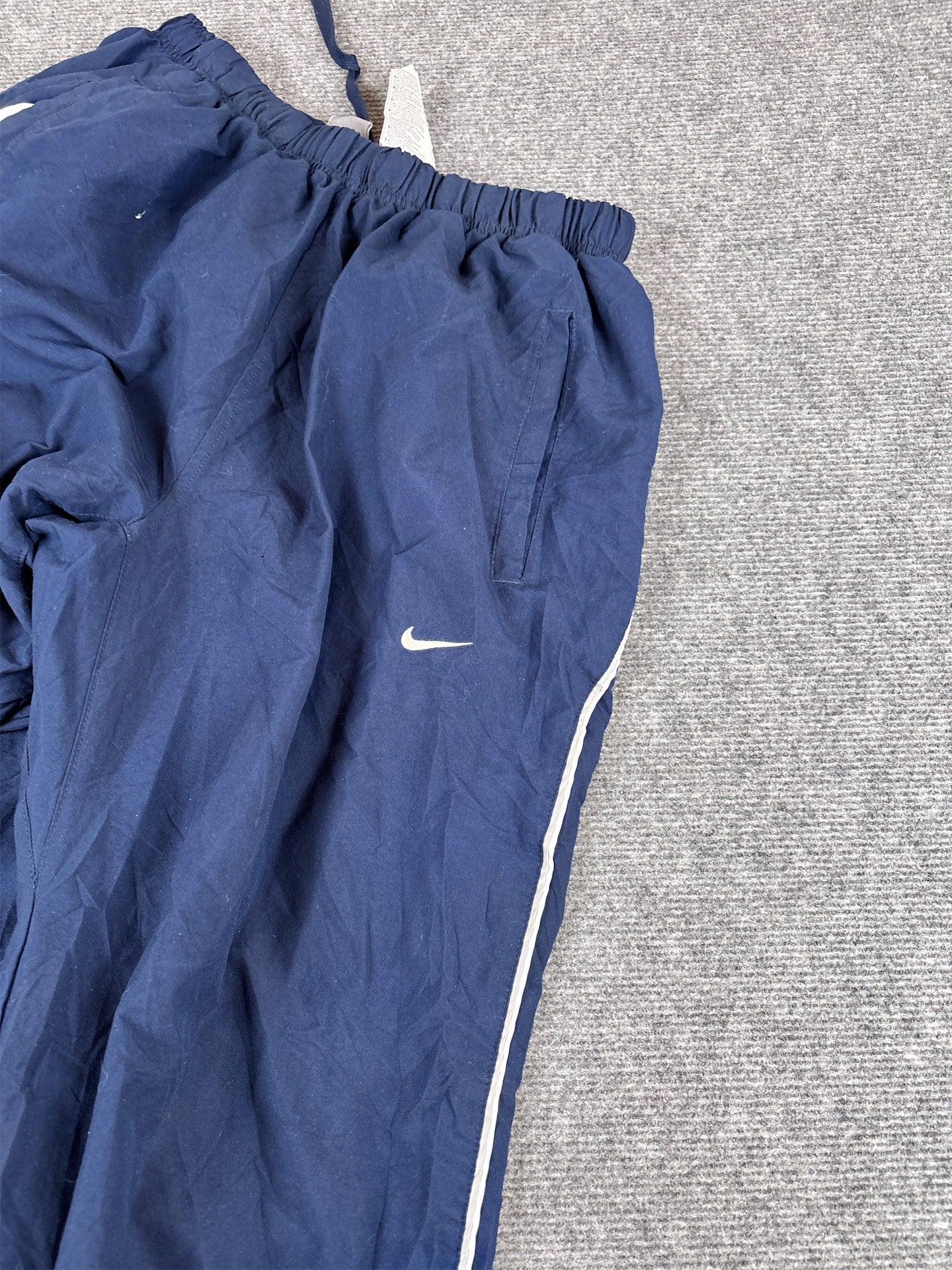 Vintage Y2K Nike Track Pants Men’s M Navy White Swoosh Grey Piping Straight Leg