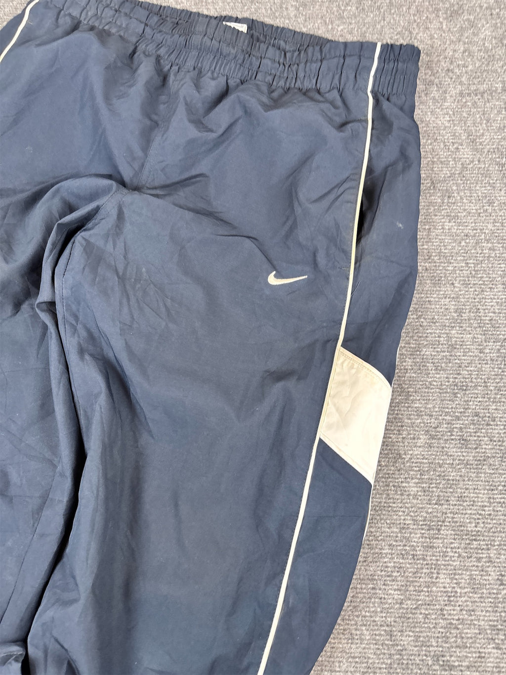 Y2K to 10s Nike Track Pants Men’s M Navy Double White Piping Swoosh Ankle Zip Wide Leg
