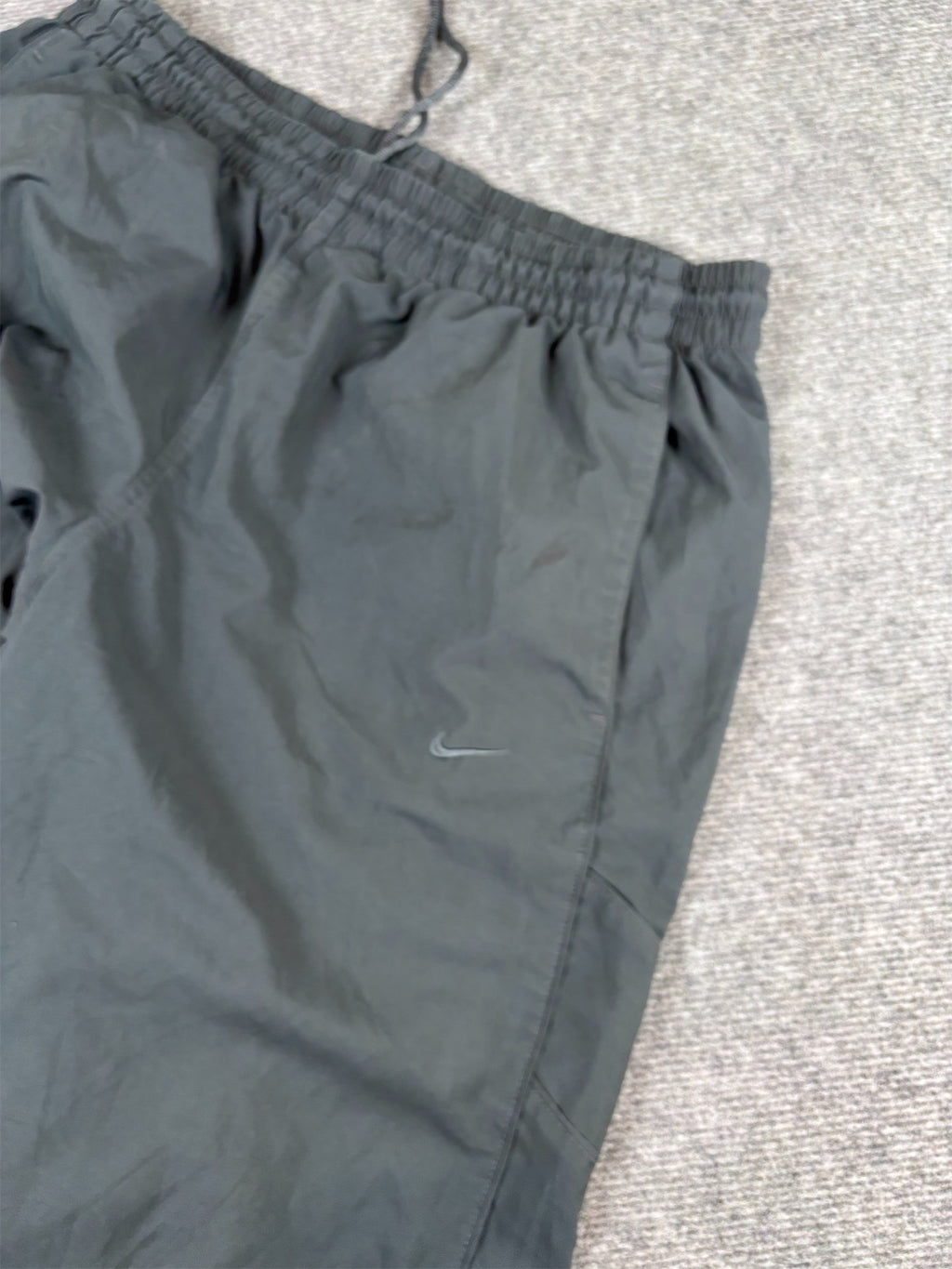 Y2K to 10s Nike Track Pants Mens XL Double Black Swoosh Baggy Wide Leg Premo