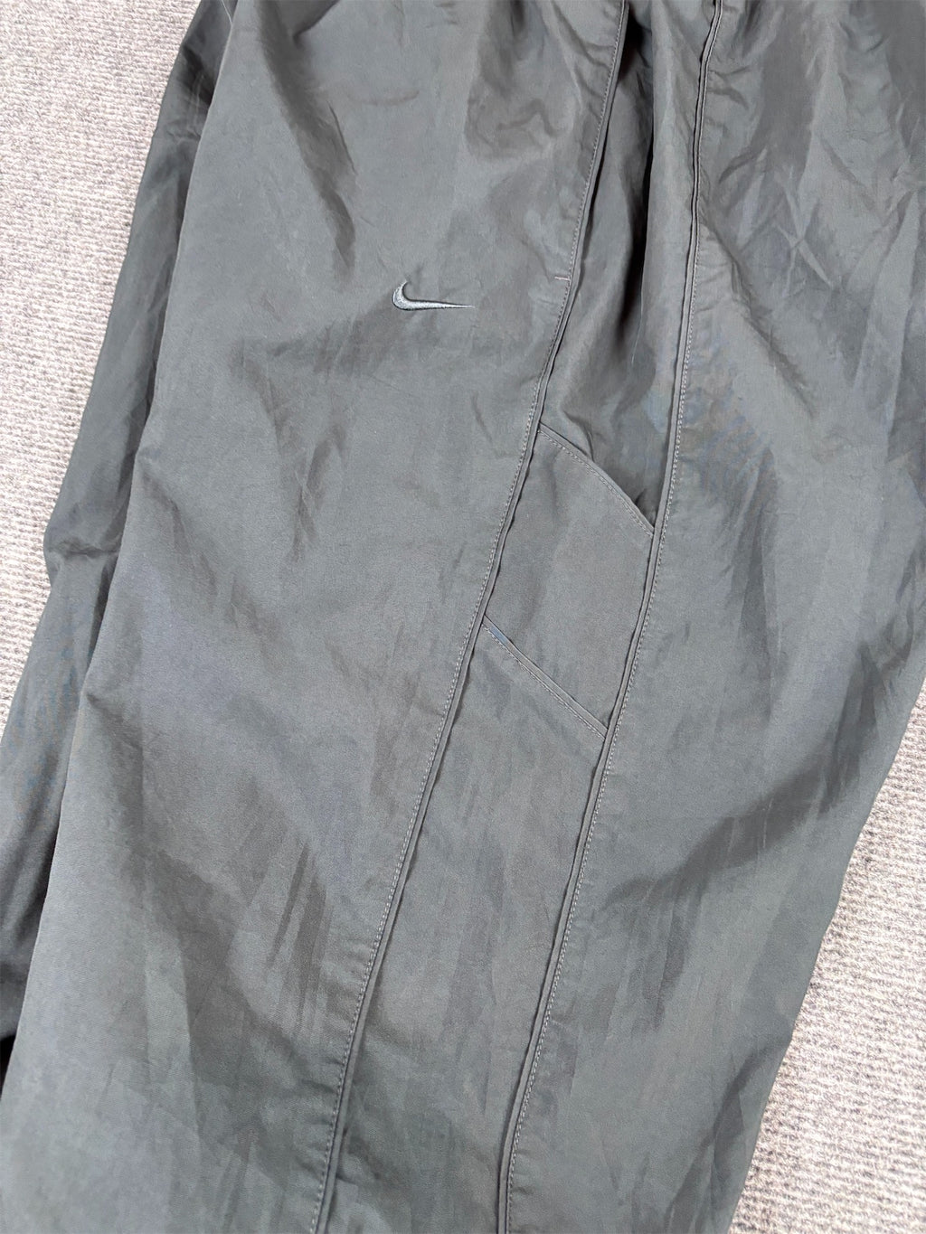 Y2K to 10s Nike Track Pants Mens XL Double Black Swoosh Baggy Wide Leg Premo