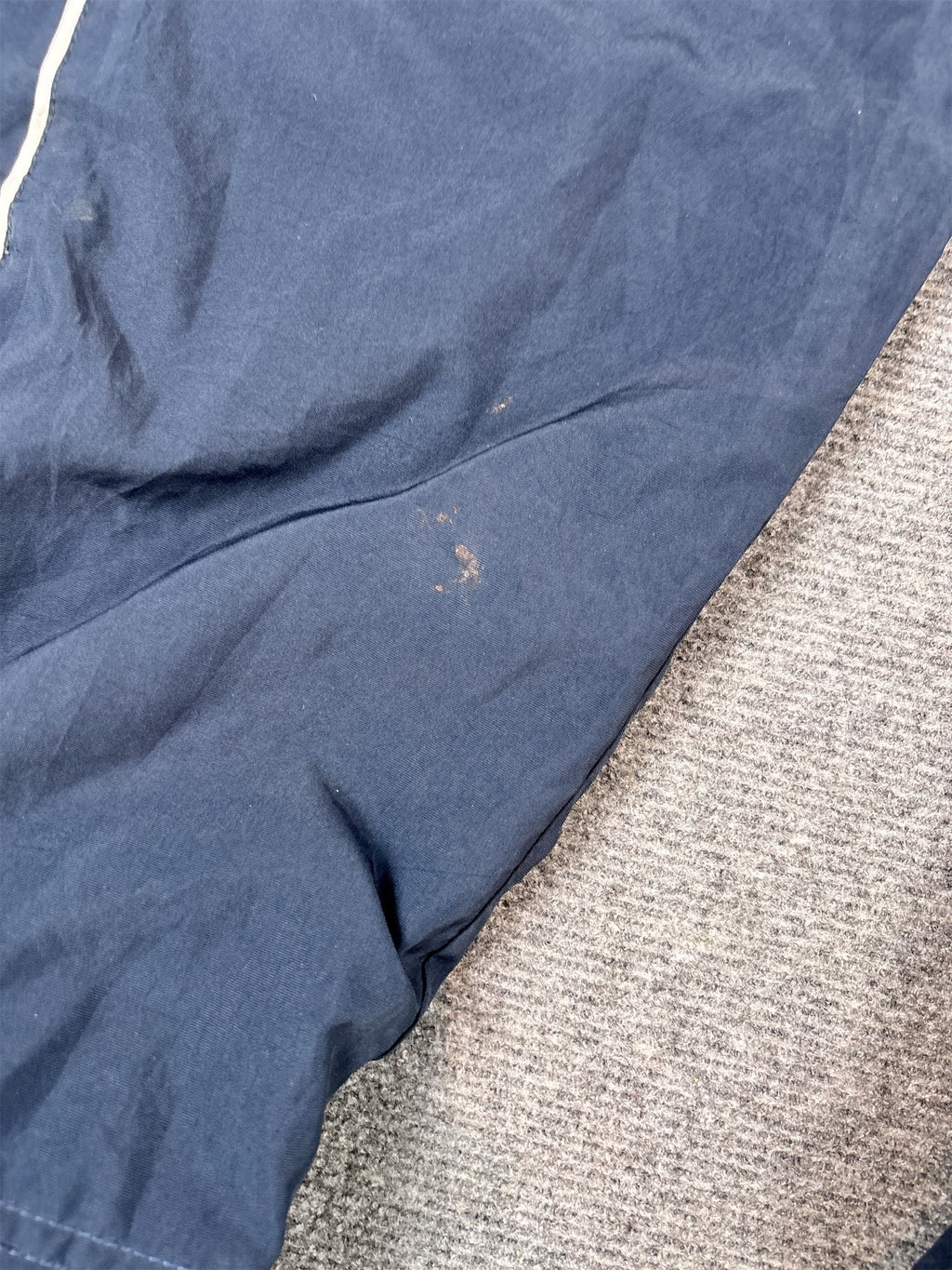 Y2K 10s Nike Track Pants XL Navy White Swoosh Piping Ankle Zip Wide Leg