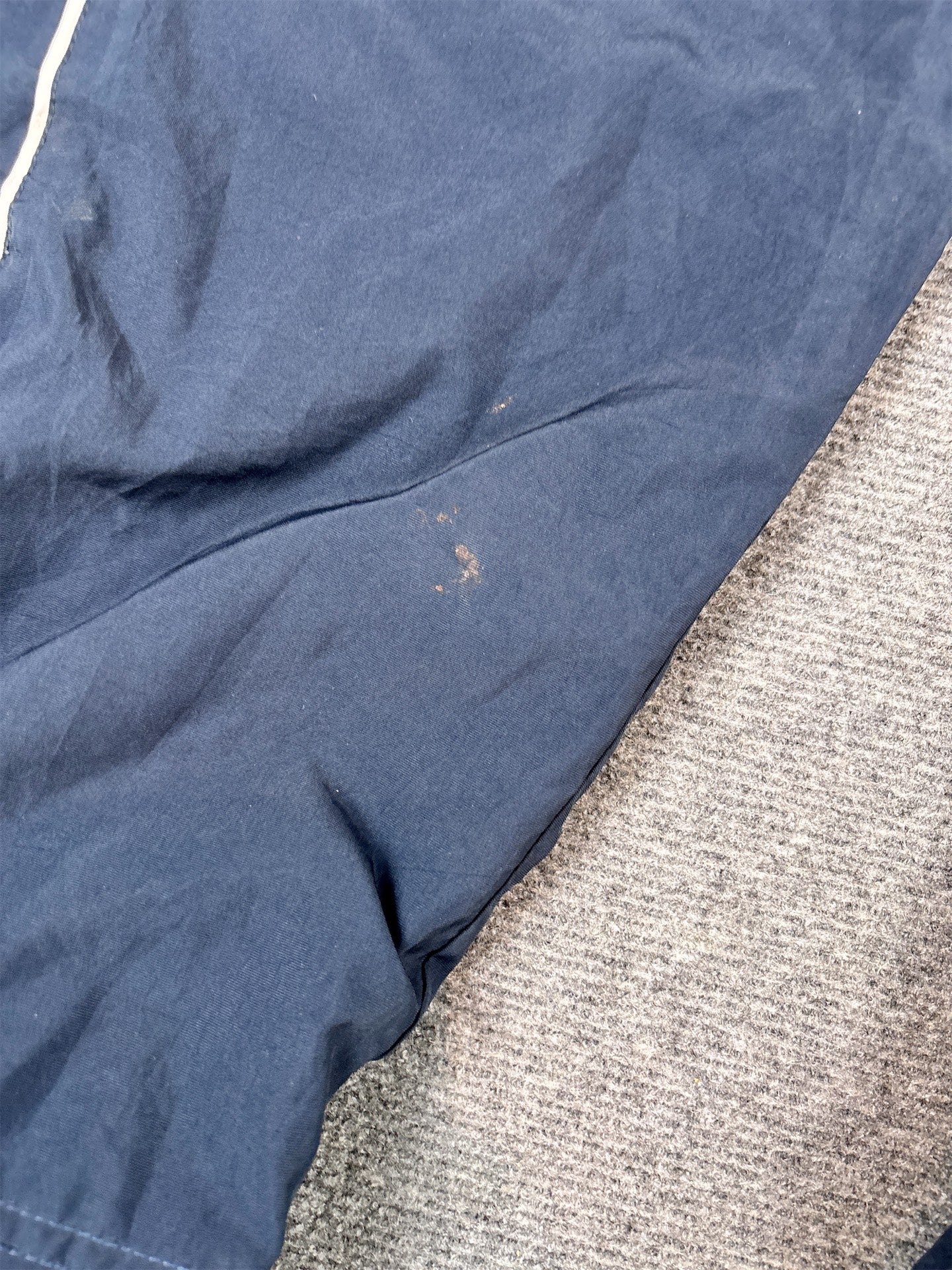 Y2K 10s Nike Track Pants XL Navy White Swoosh Piping Ankle Zip Wide Leg