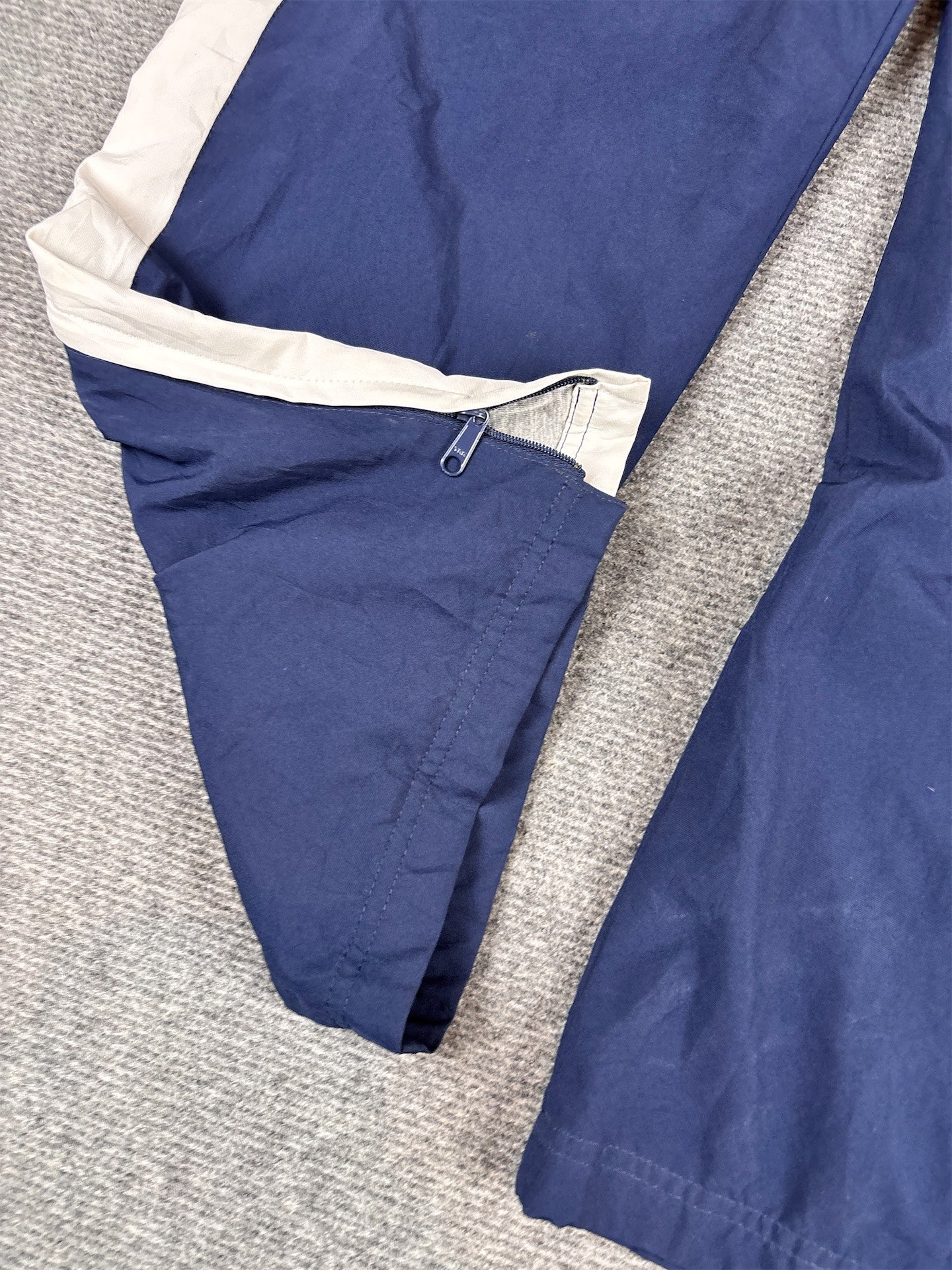 Vintage Y2K Nike Track Pants Women's XS Navy Blue White Wide Leg Ankle Zips